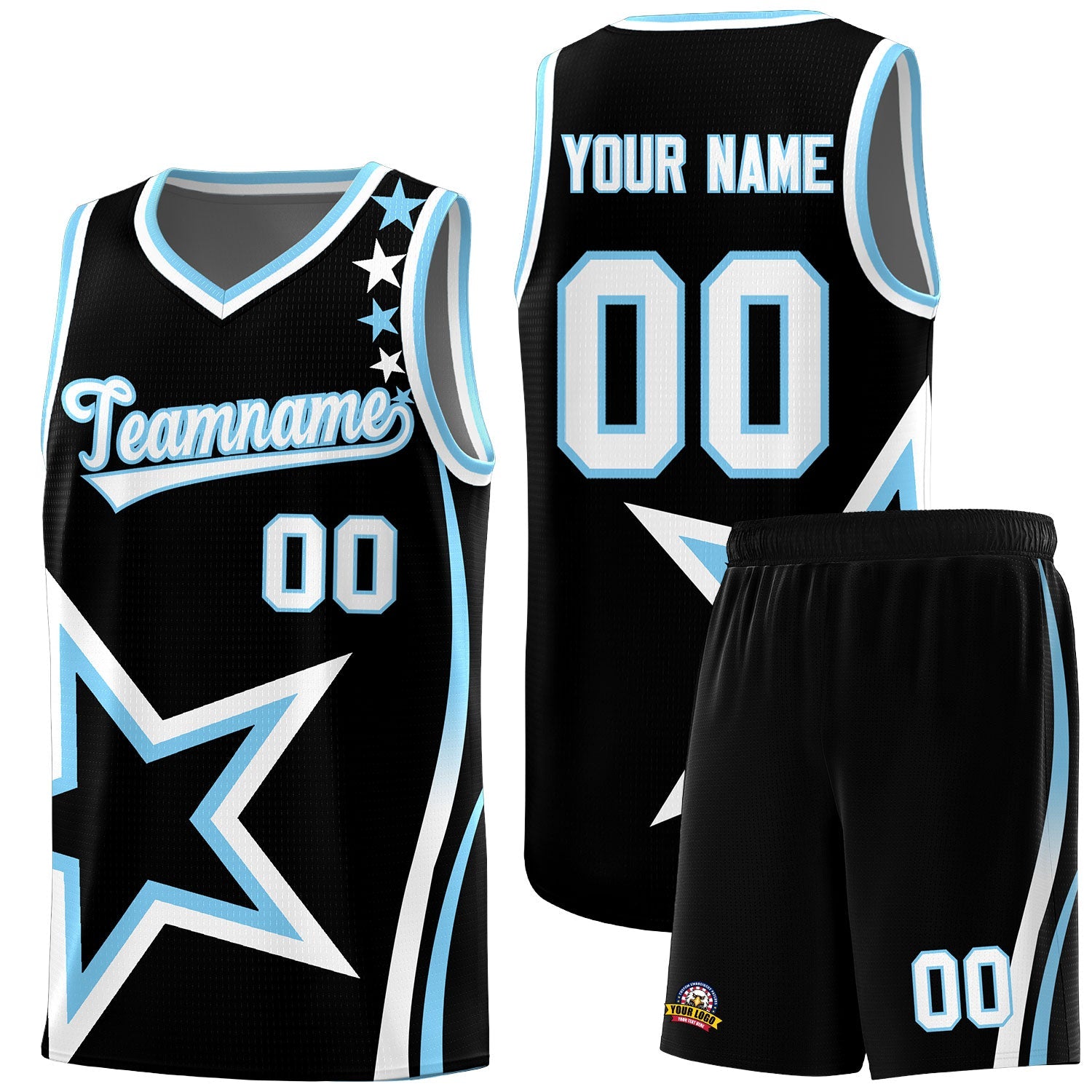 Custom Black Shoulder Stars Graffiti Pattern Sets Basketball Jersey