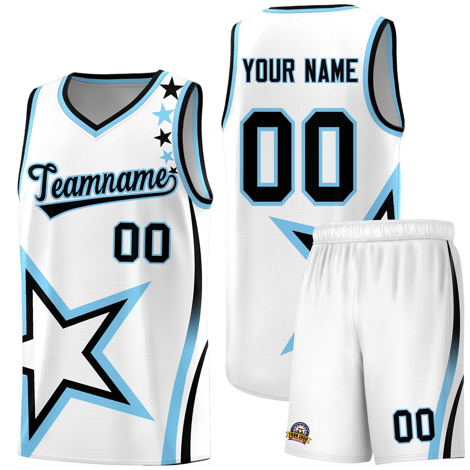 Custom White Shoulder Stars Graffiti Pattern Sets Basketball Jersey