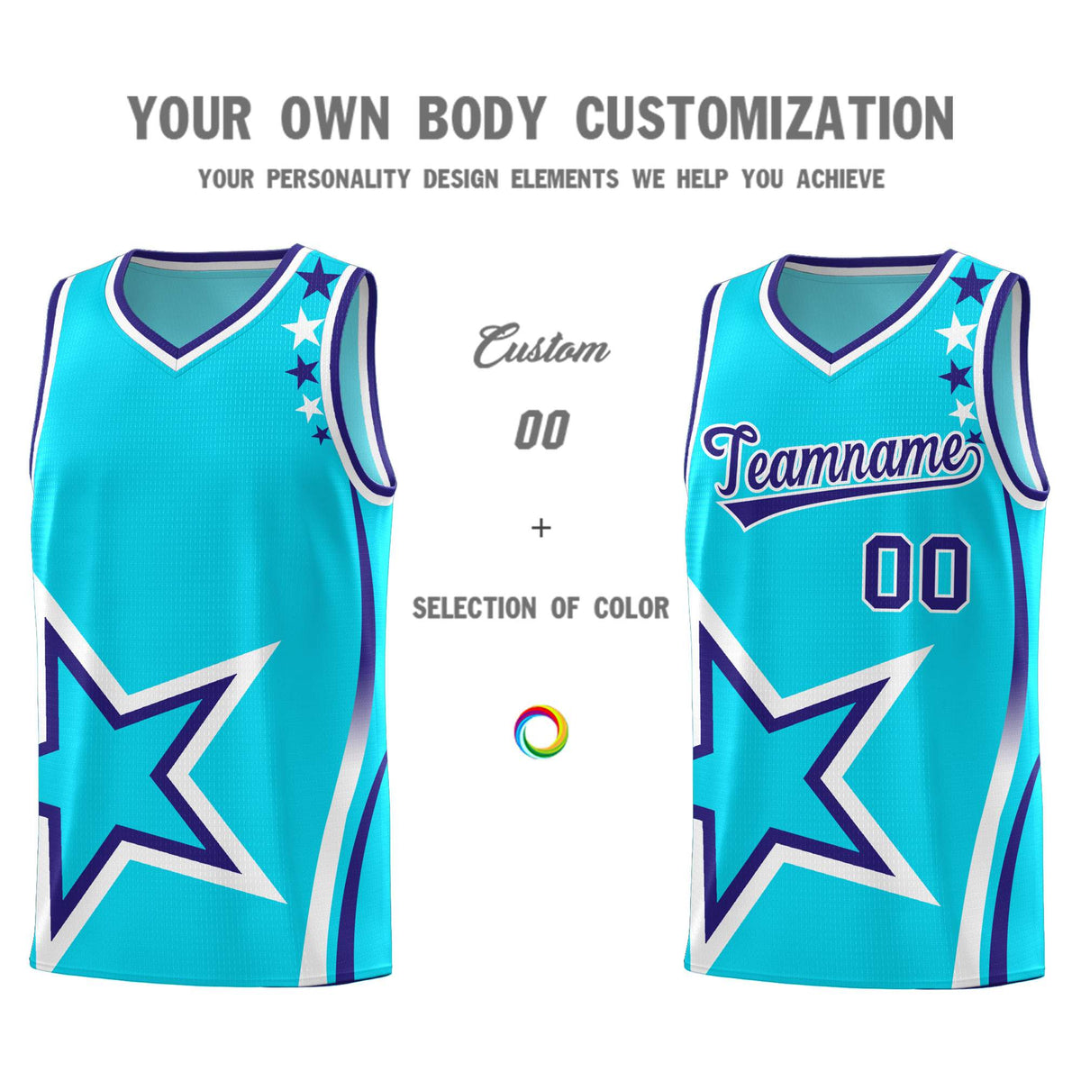 Custom Sky Blue Shoulder Stars Graffiti Pattern Sets Basketball Jersey