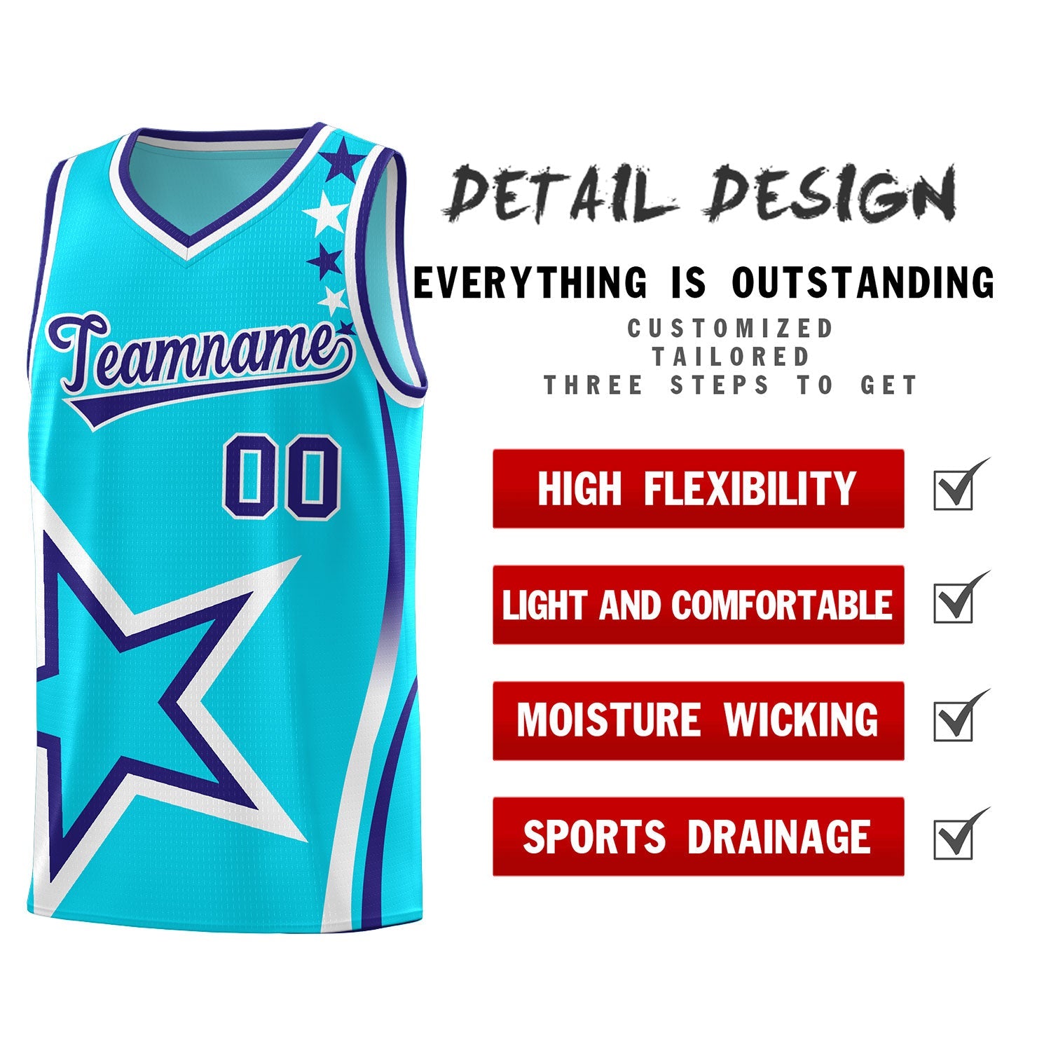 Custom Sky Blue Shoulder Stars Graffiti Pattern Sets Basketball Jersey