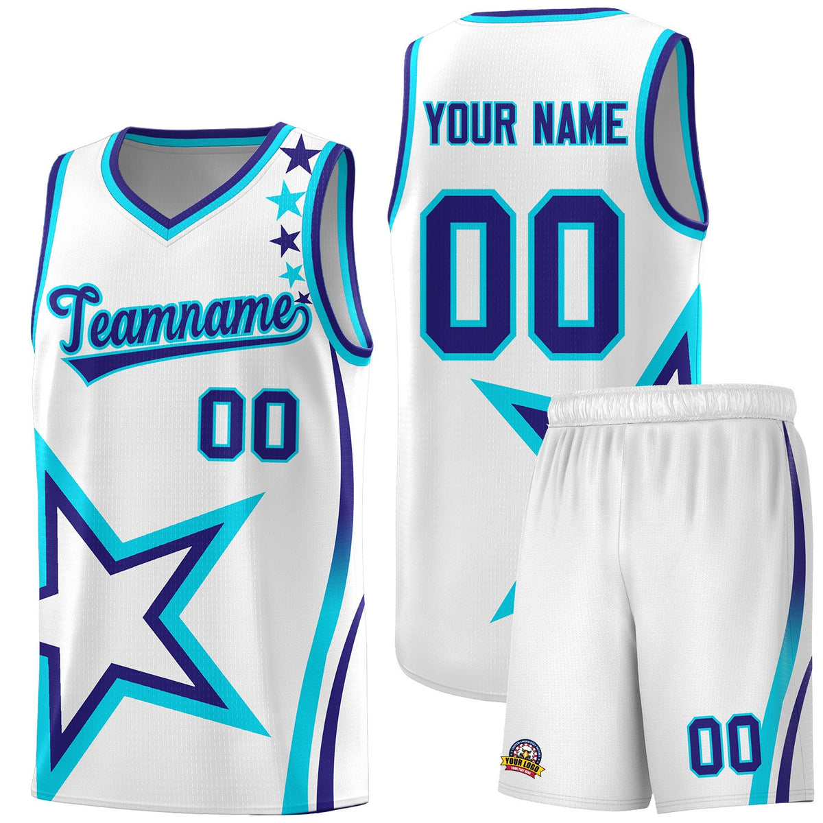Custom White Shoulder Stars Graffiti Pattern Sets Basketball Jersey