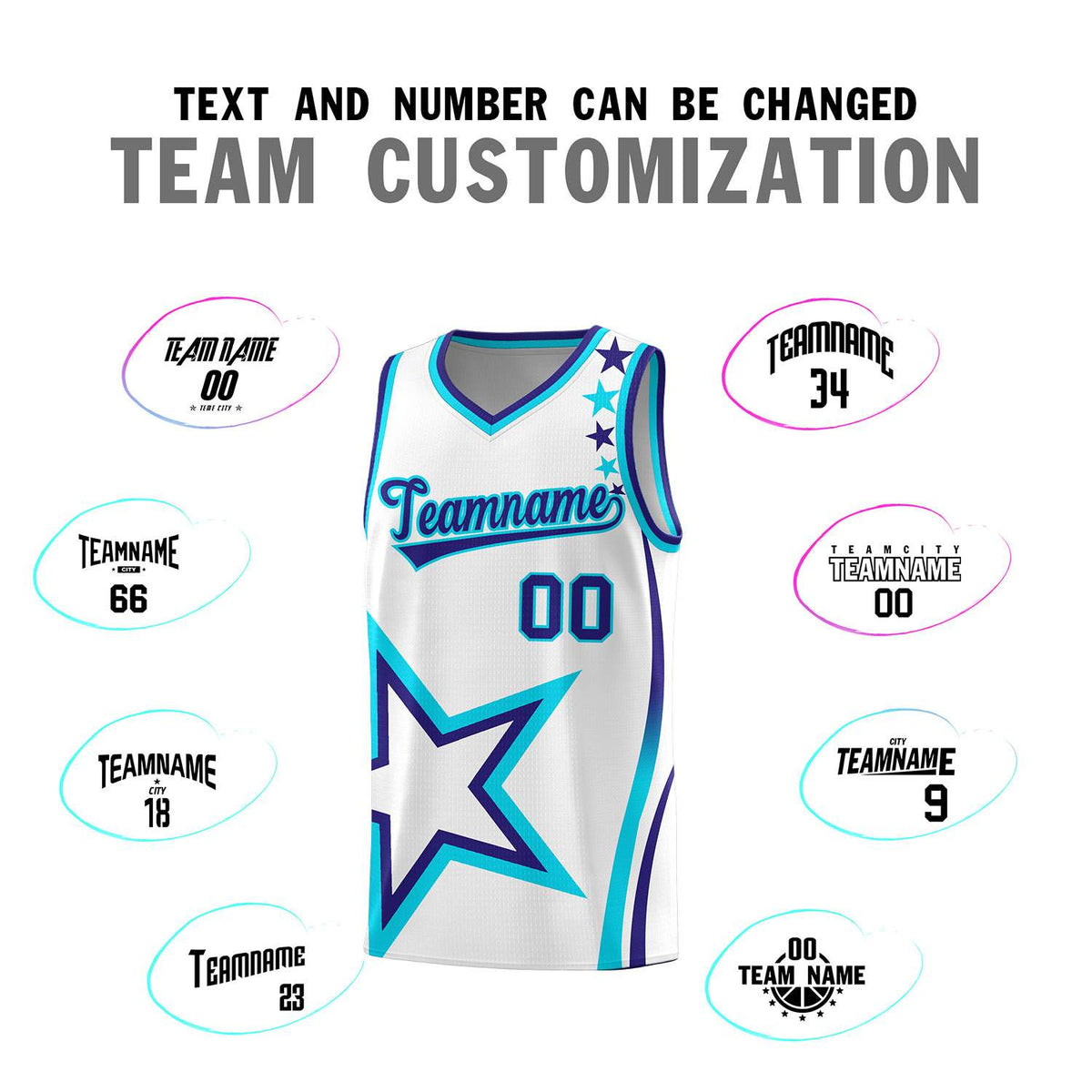 Custom White Shoulder Stars Graffiti Pattern Sets Basketball Jersey