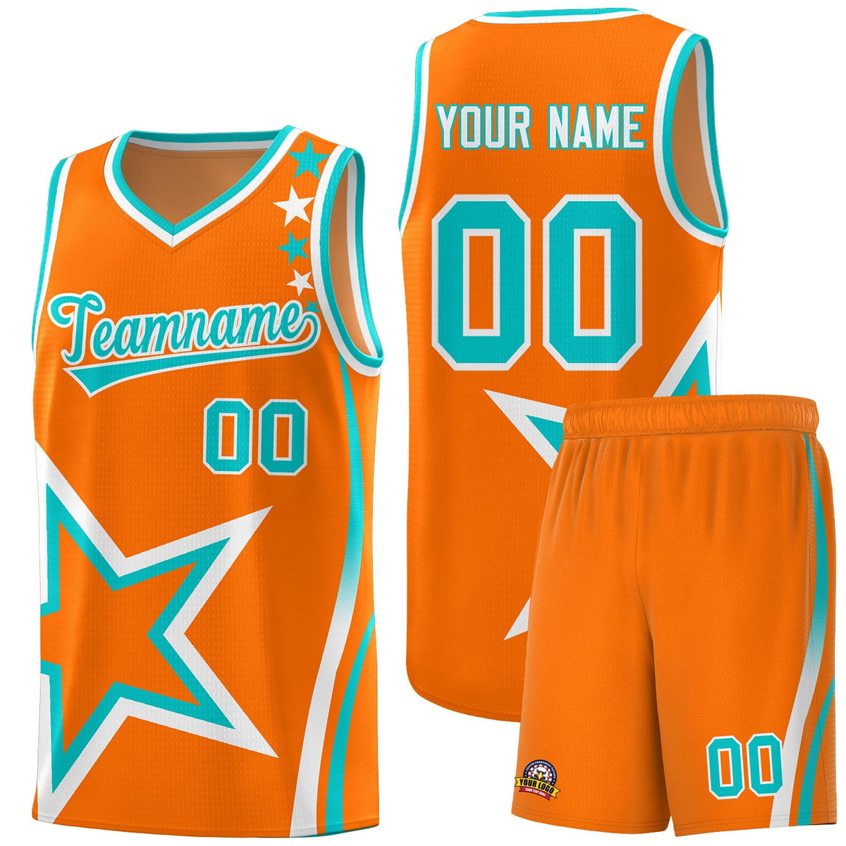 Custom Orange Shoulder Stars Graffiti Pattern Sets Basketball Jersey