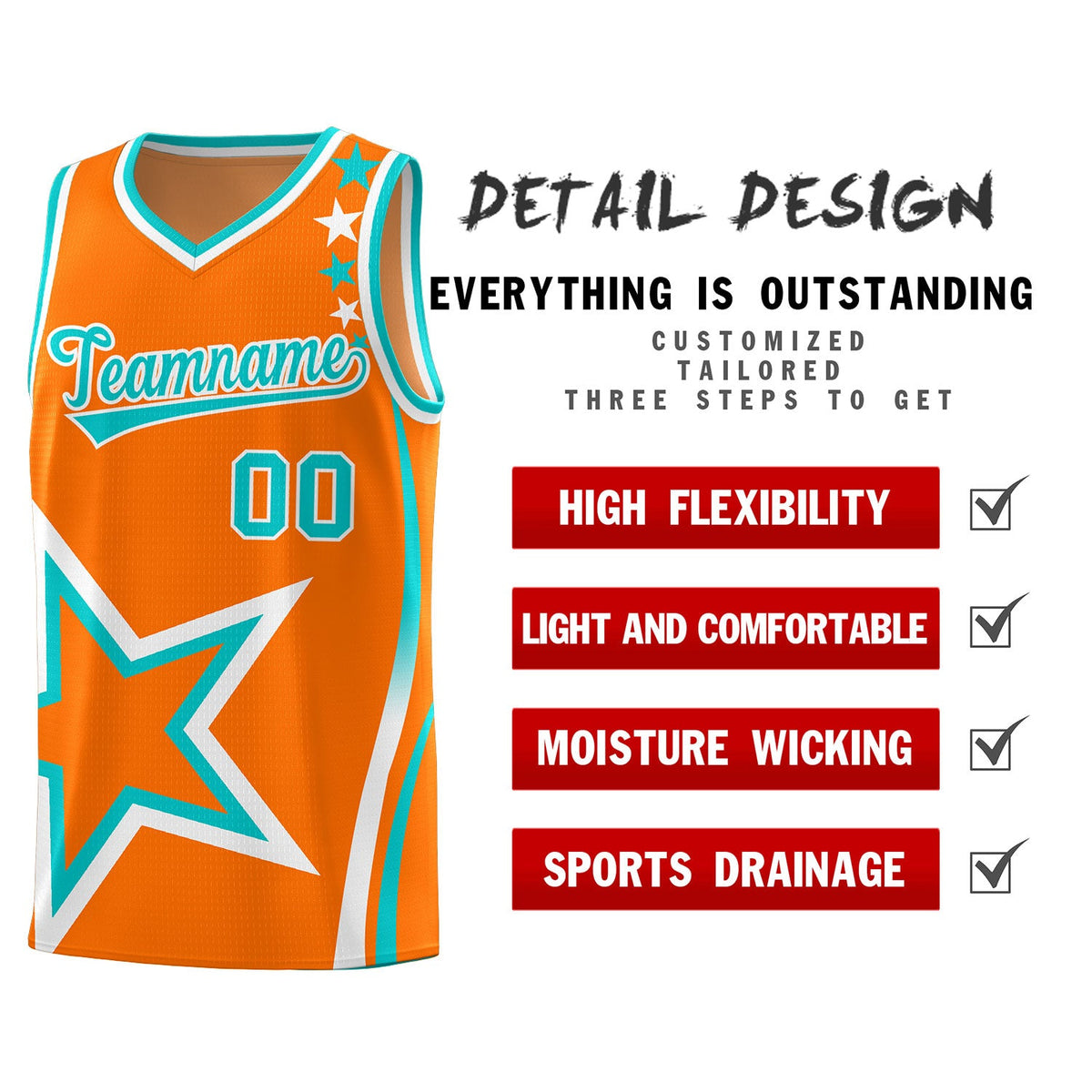 Custom Orange Shoulder Stars Graffiti Pattern Sets Basketball Jersey