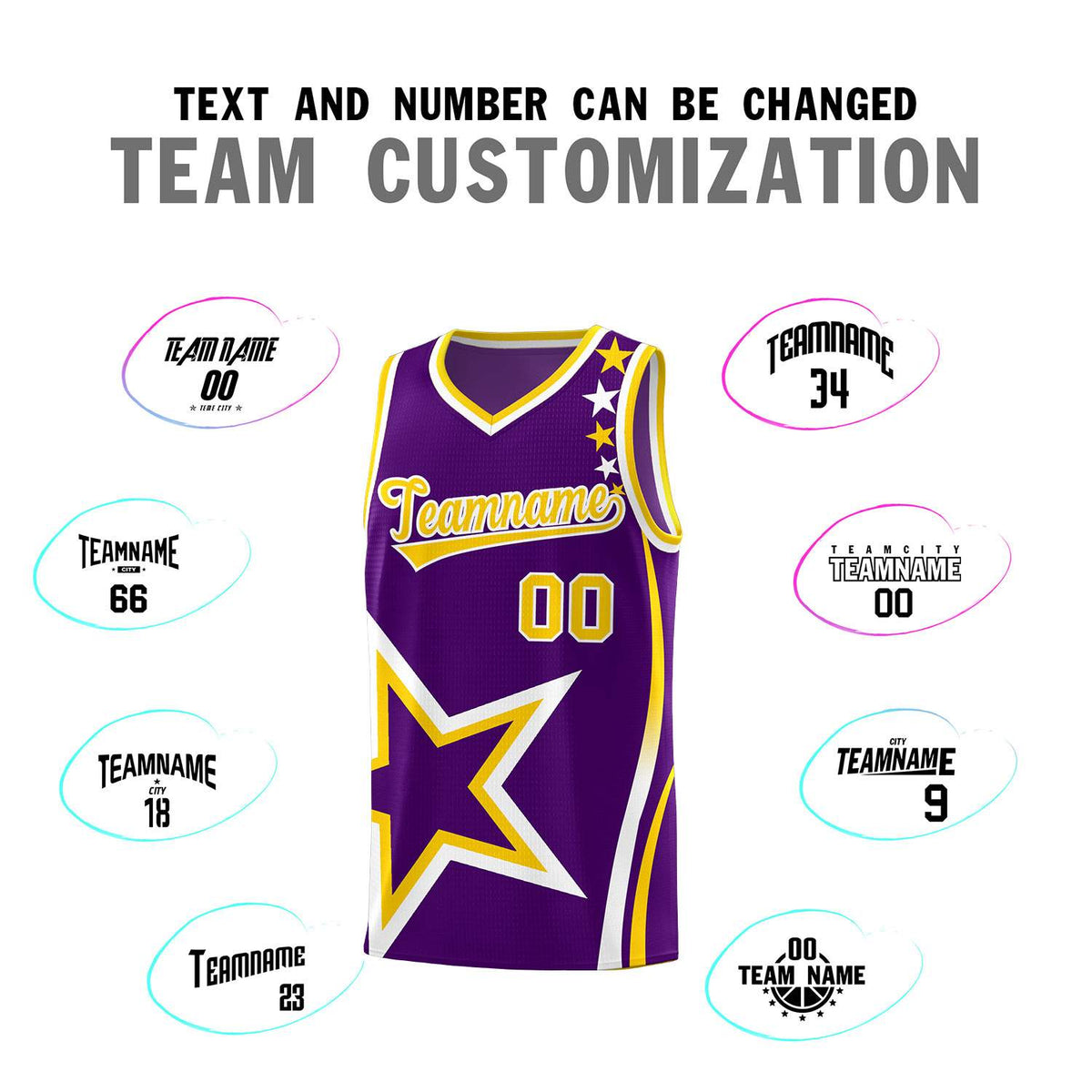 Custom Purple Shoulder Stars Graffiti Pattern Sets Basketball Jersey