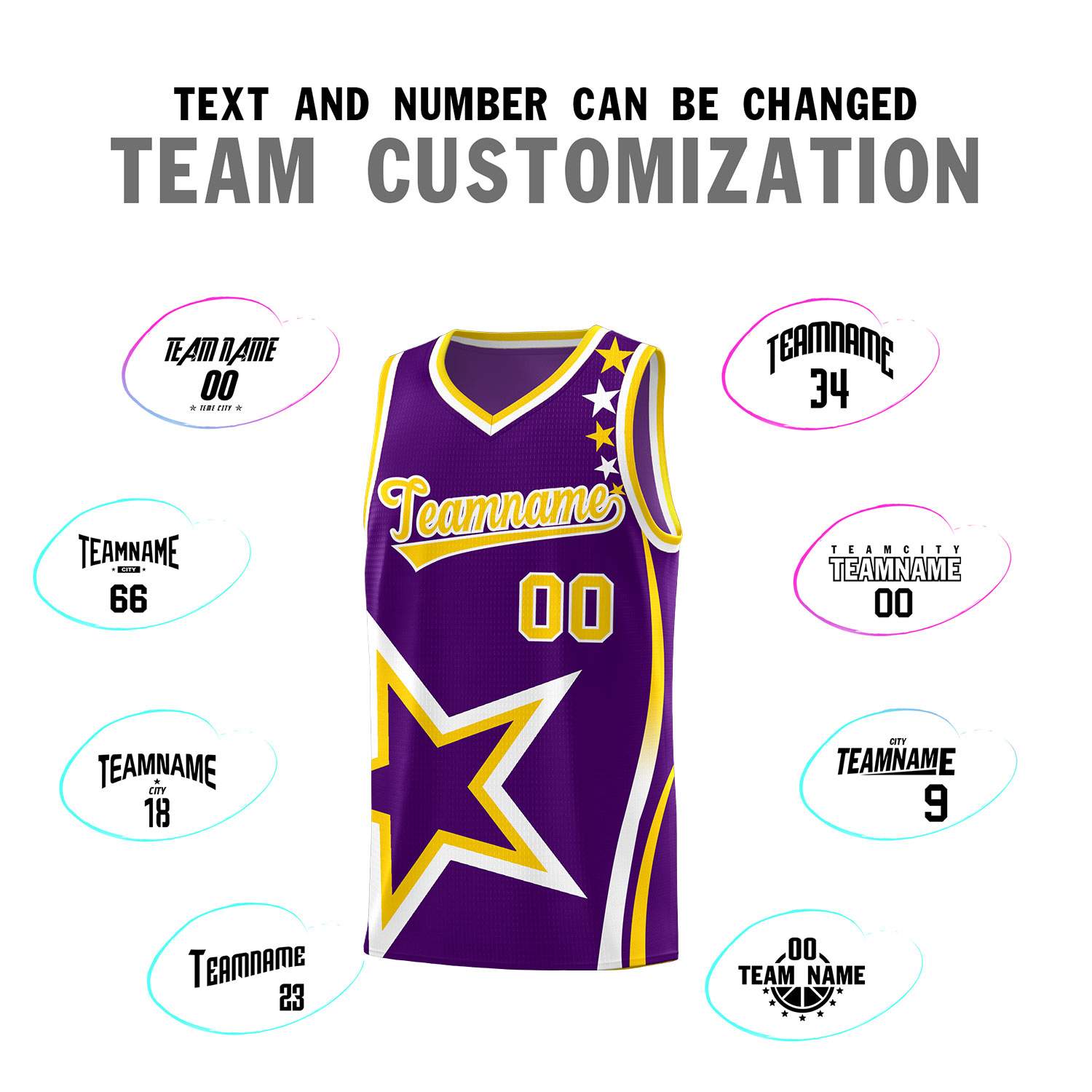 Custom Purple Shoulder Stars Graffiti Pattern Sets Basketball Jersey