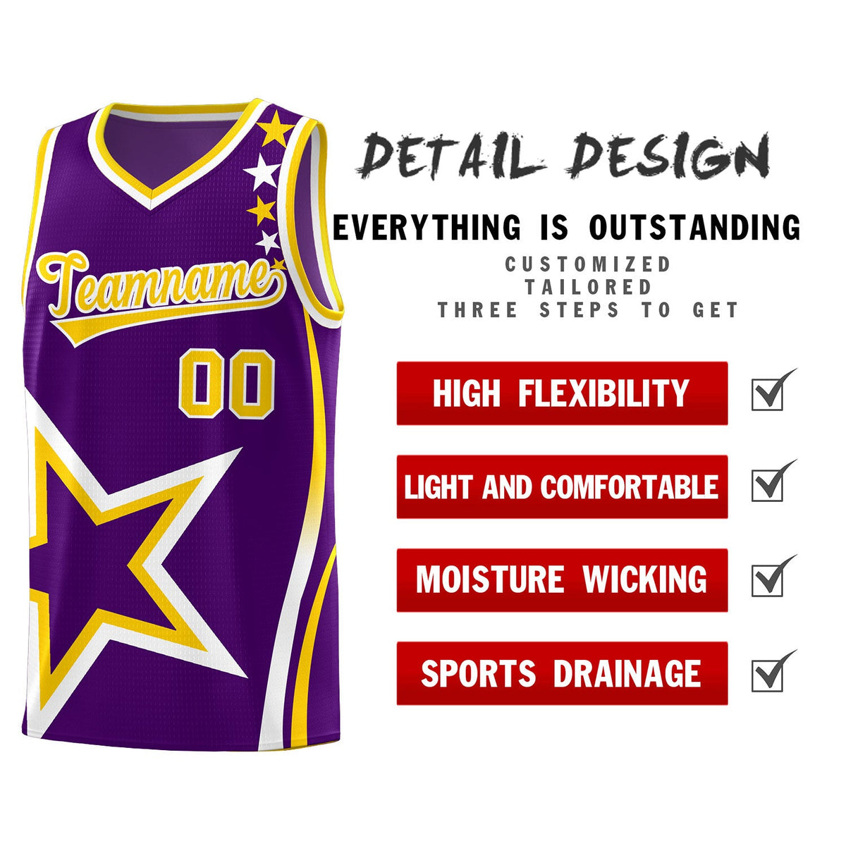 Custom Purple Shoulder Stars Graffiti Pattern Sets Basketball Jersey