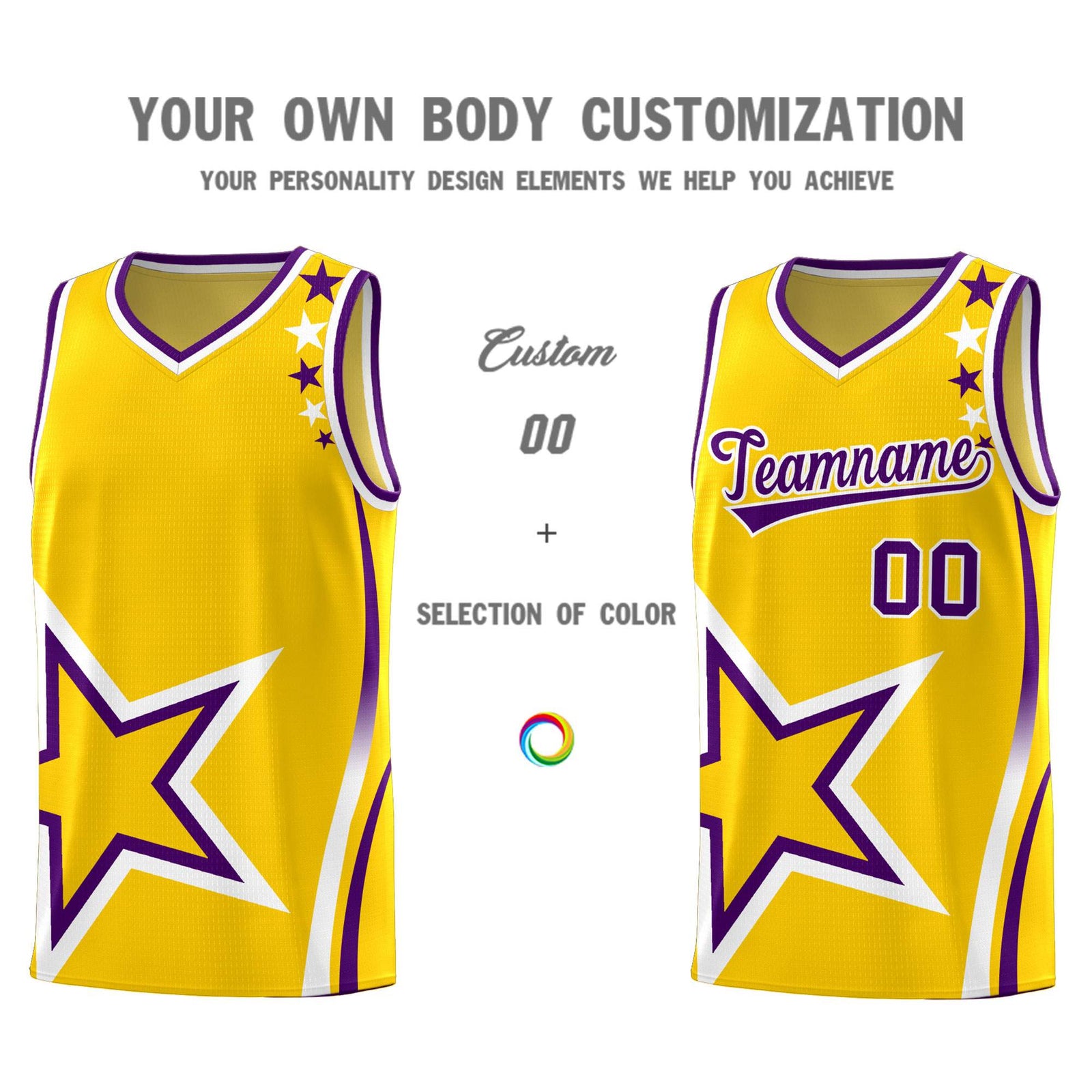 Custom Gold Shoulder Stars Graffiti Pattern Sets Basketball Jersey