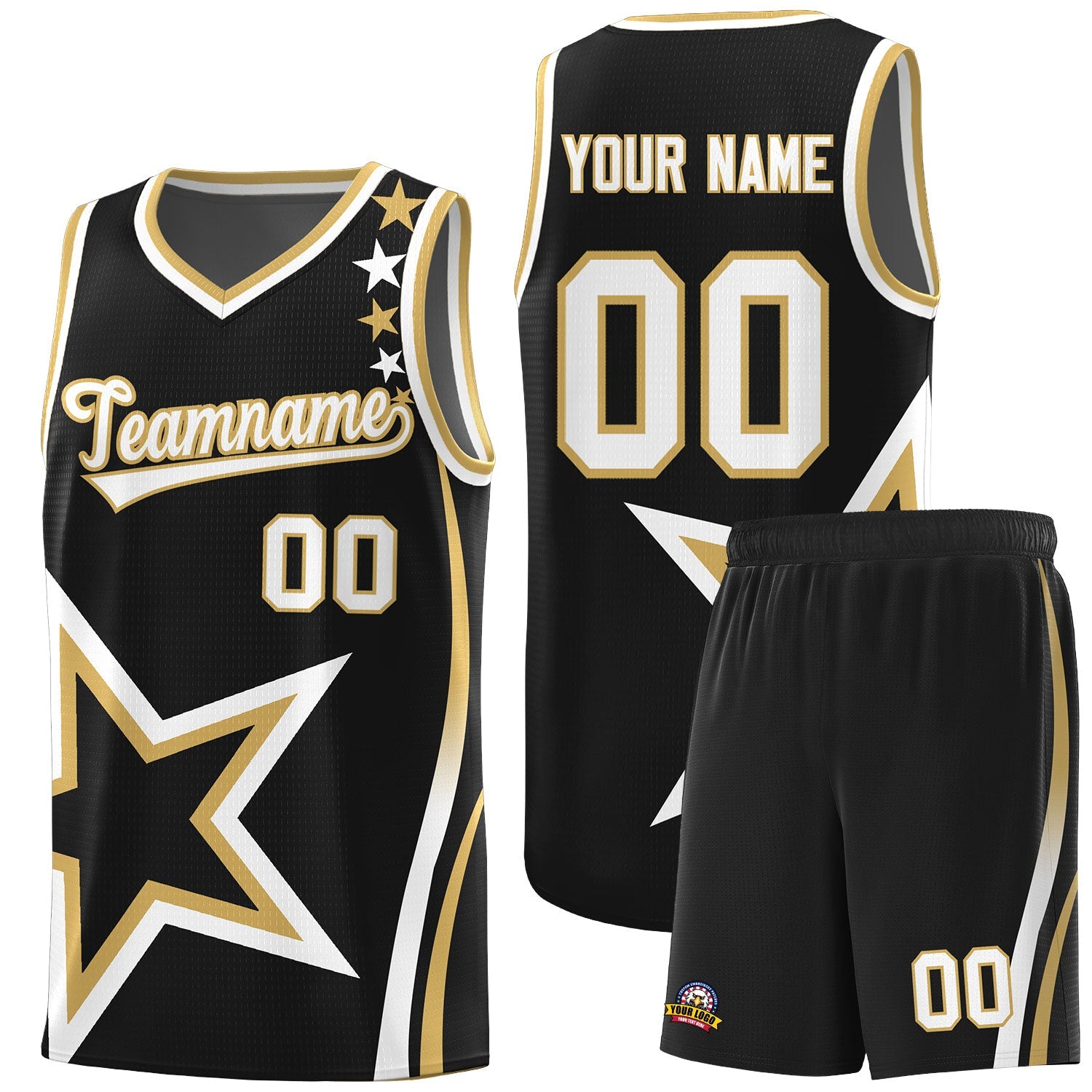 Custom Black Shoulder Stars Graffiti Pattern Sets Basketball Jersey