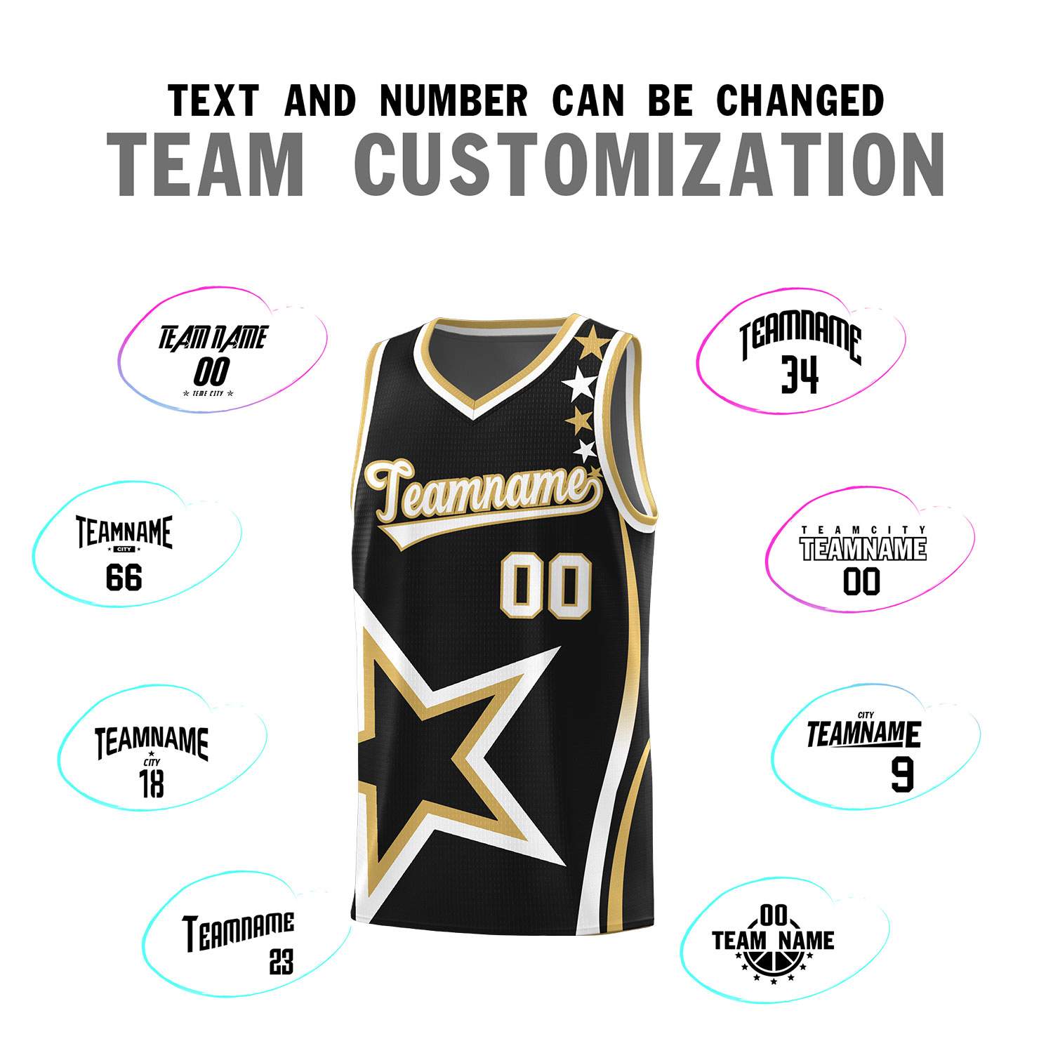 Custom Black Shoulder Stars Graffiti Pattern Sets Basketball Jersey