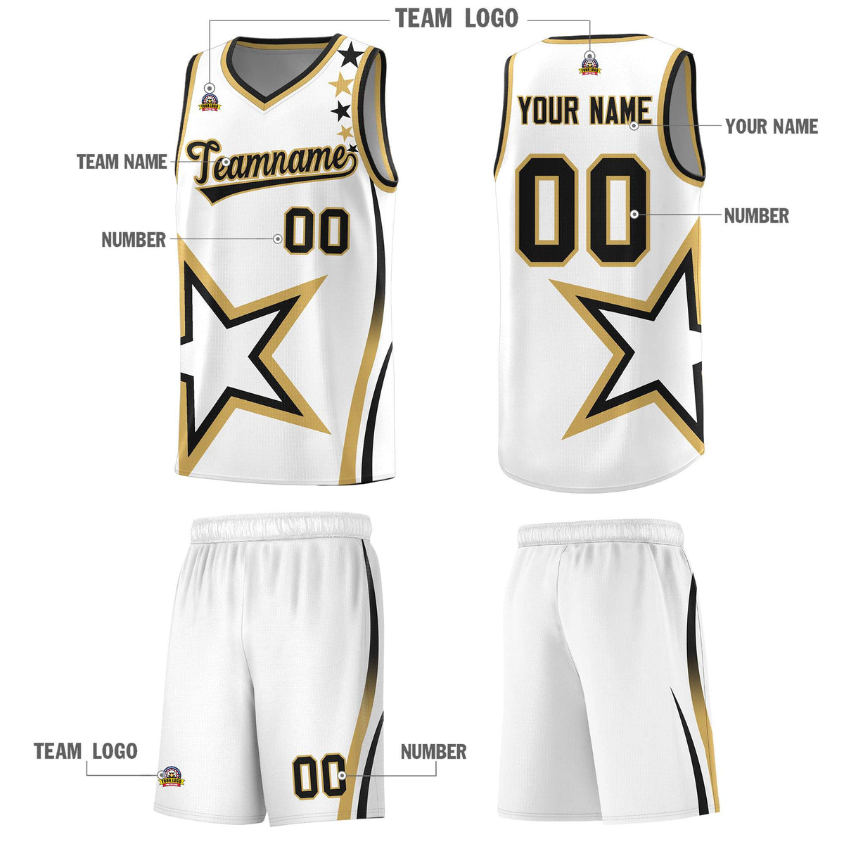 Custom White Shoulder Stars Graffiti Pattern Sets Basketball Jersey