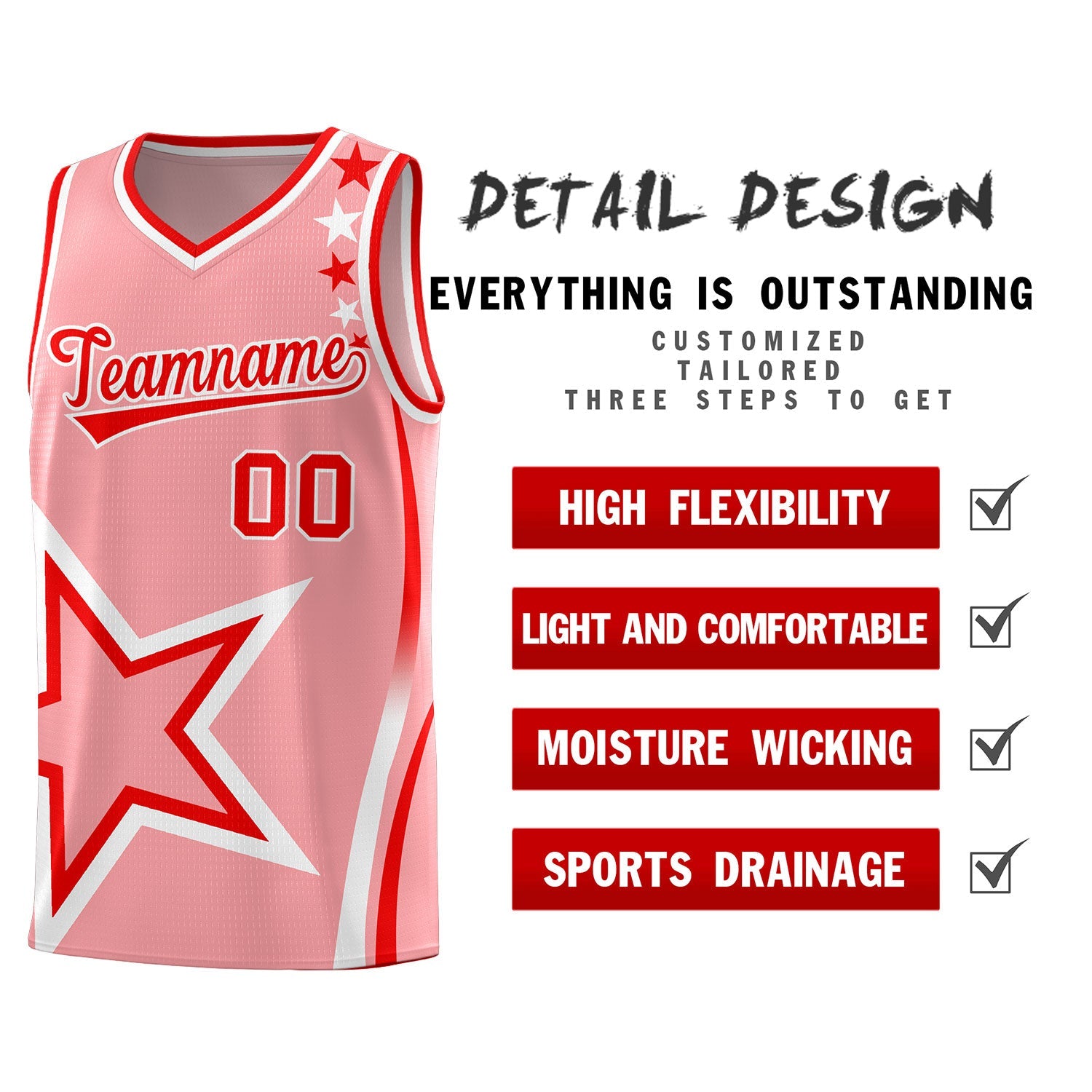 Custom Light Pink Shoulder Stars Graffiti Pattern Sets Basketball Jersey
