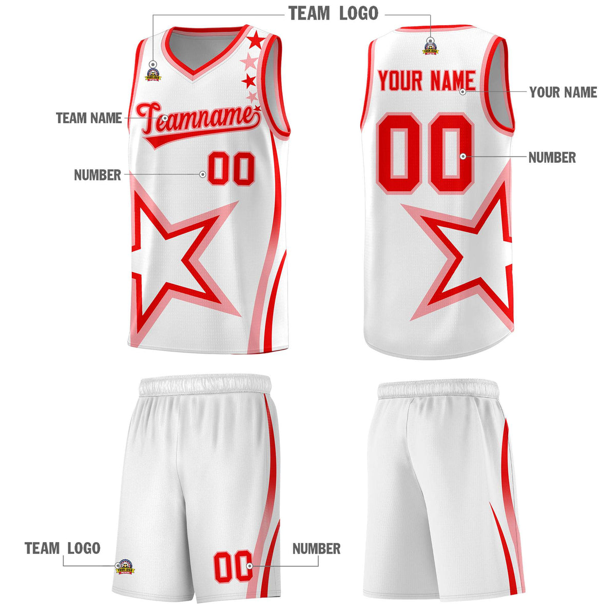 Custom White Shoulder Stars Graffiti Pattern Sets Basketball Jersey