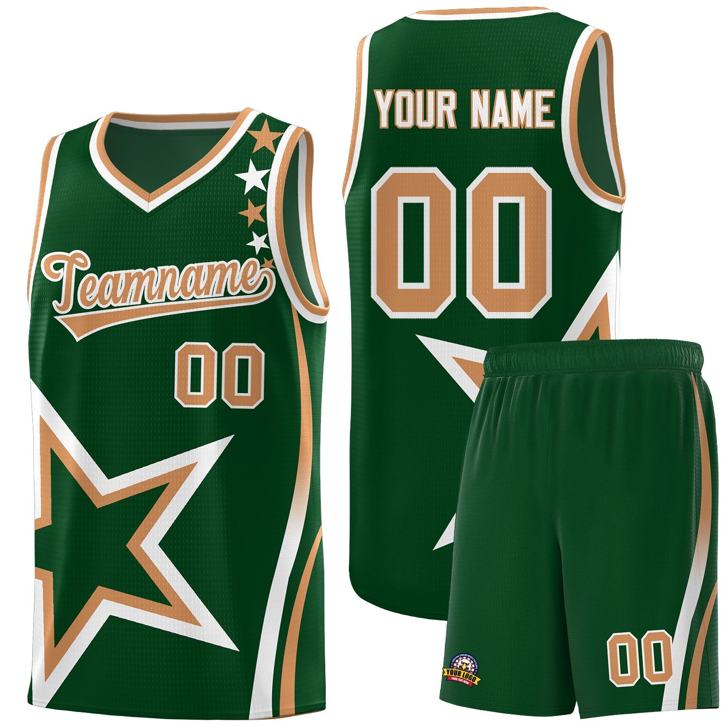Custom Green Shoulder Stars Graffiti Pattern Sets Basketball Jersey