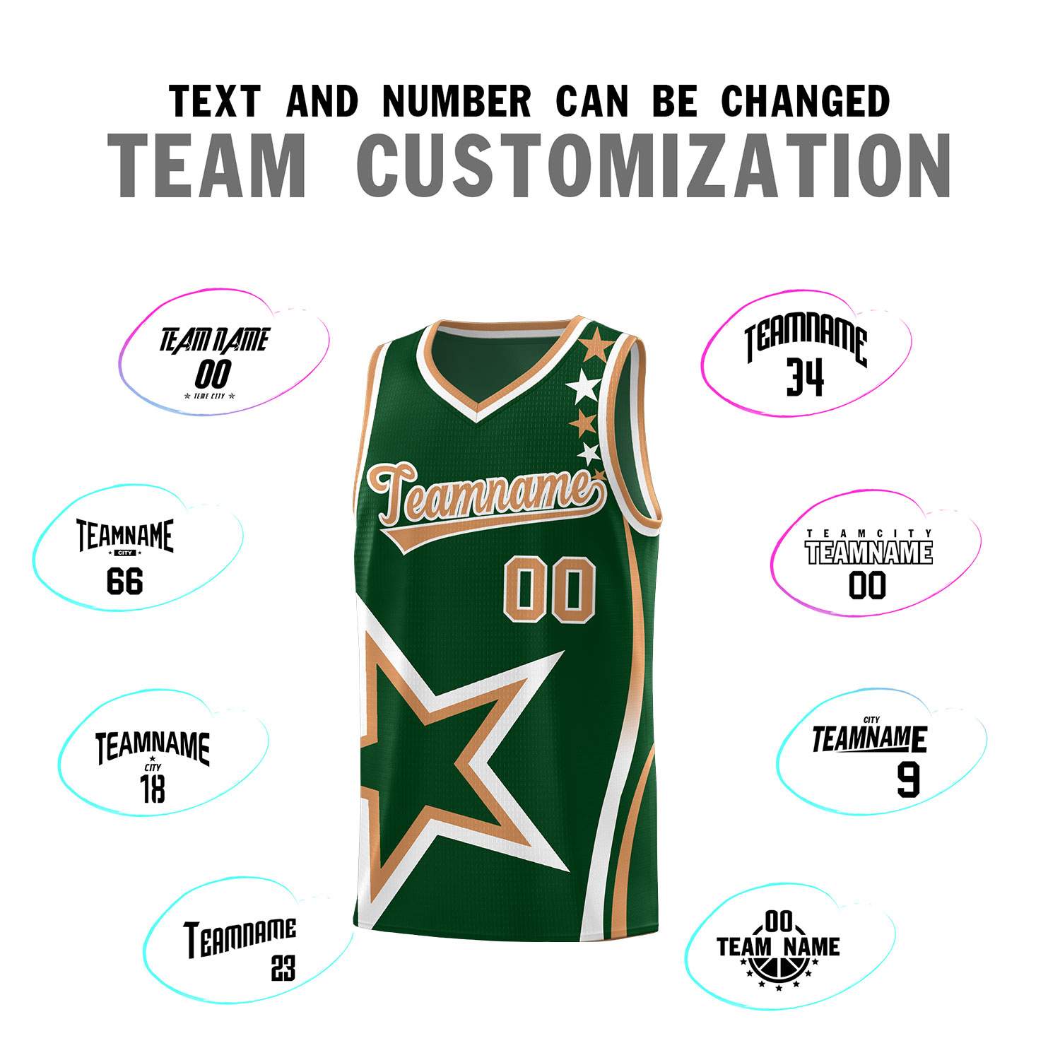 Custom Green Shoulder Stars Graffiti Pattern Sets Basketball Jersey