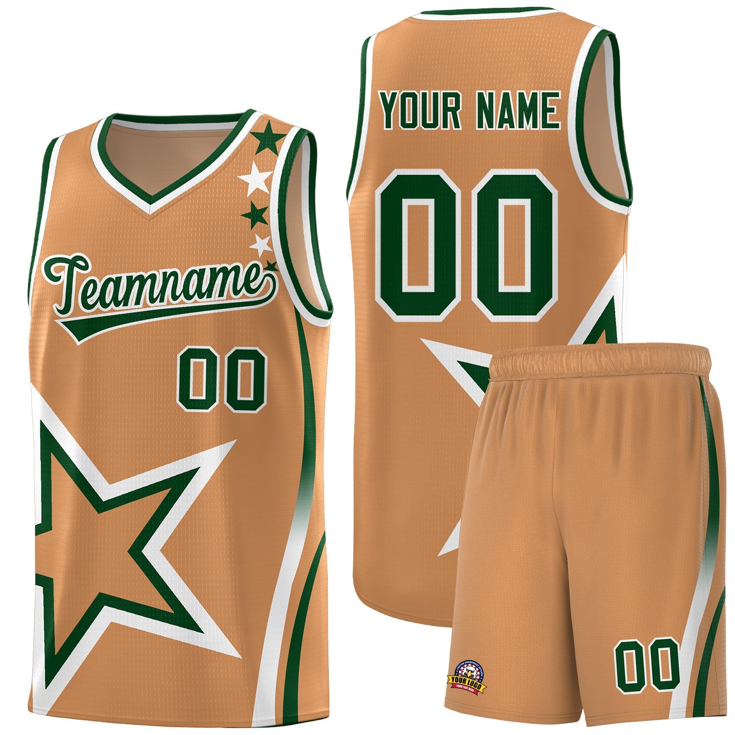 Custom Light Brown Shoulder Stars Graffiti Pattern Sets Basketball Jersey