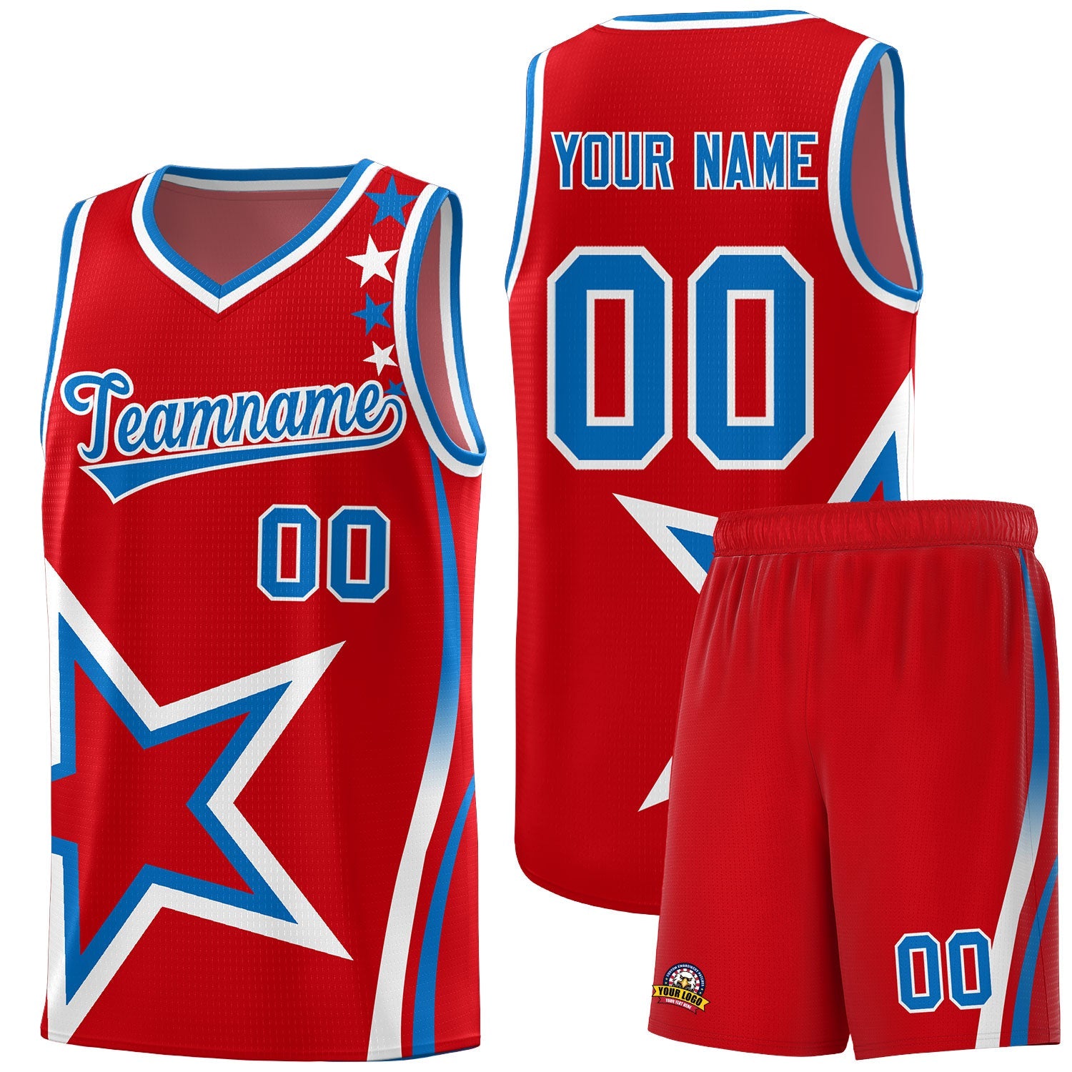 Custom Red Shoulder Stars Graffiti Pattern Sets Basketball Jersey