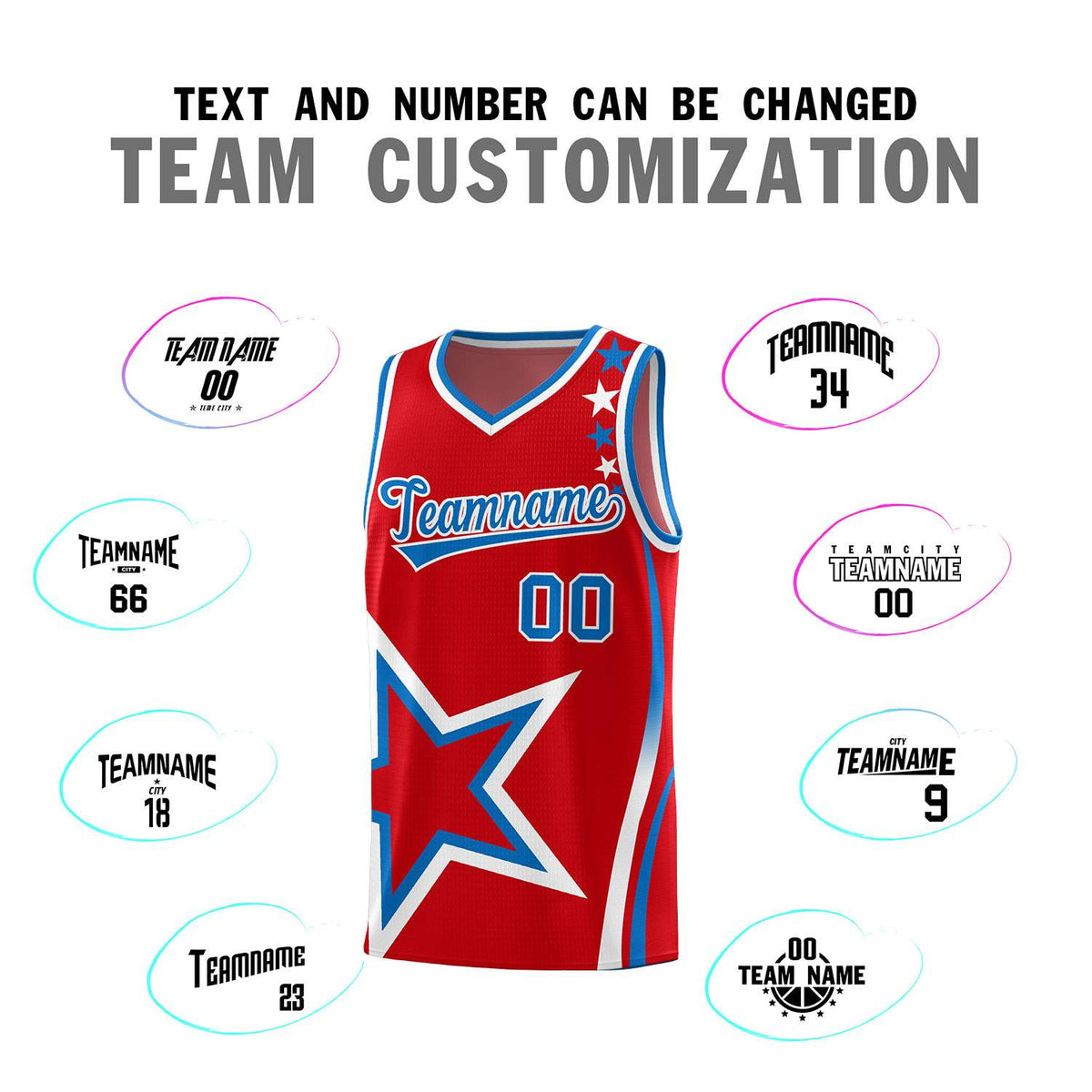 Custom Red Shoulder Stars Graffiti Pattern Sets Basketball Jersey
