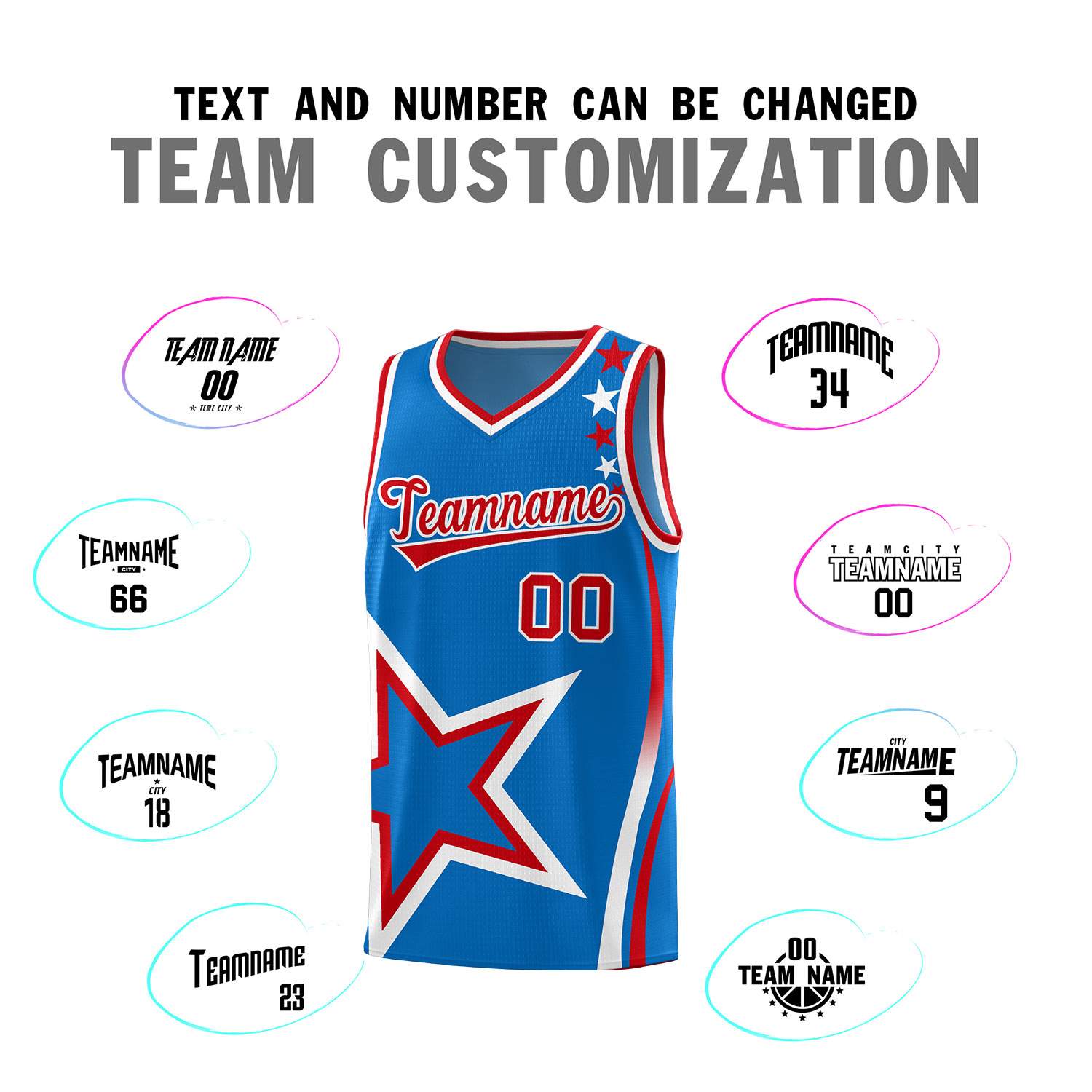 Custom Blue Shoulder Stars Graffiti Pattern Sets Basketball Jersey