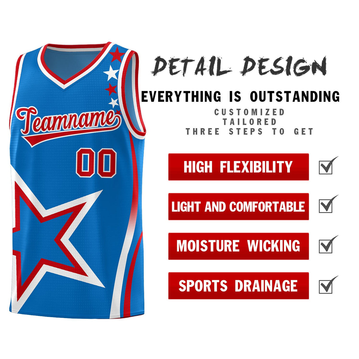 Custom Blue Shoulder Stars Graffiti Pattern Sets Basketball Jersey