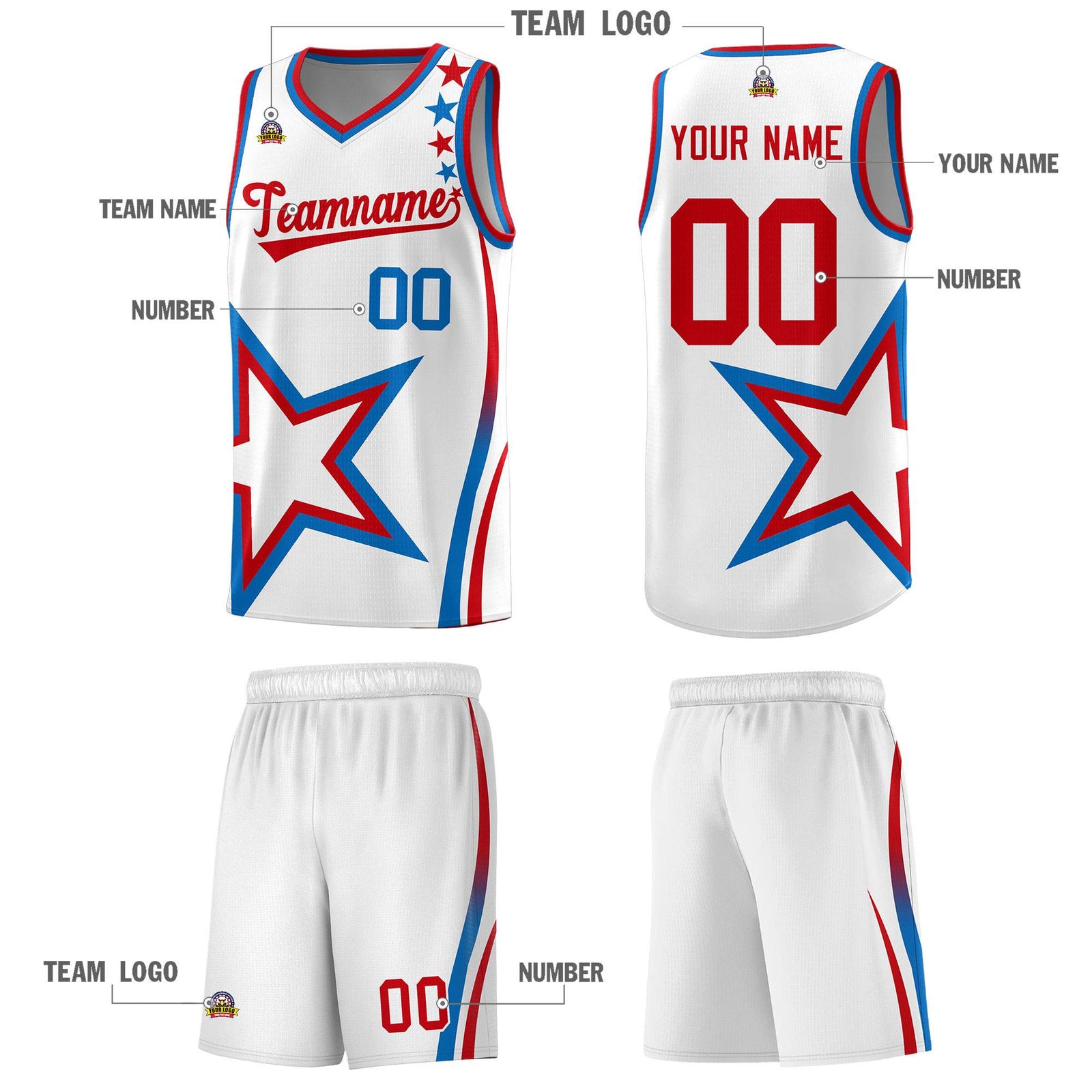 Custom White Shoulder Stars Graffiti Pattern Sets Basketball Jersey