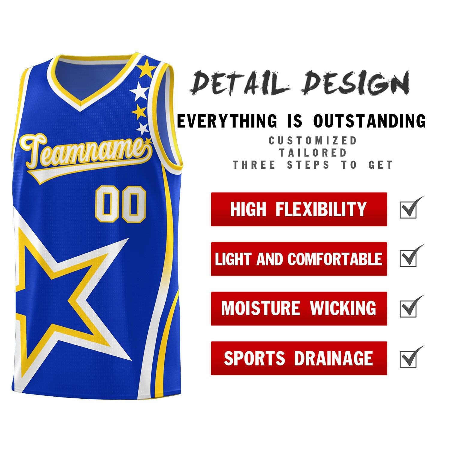 Custom Royal Shoulder Stars Graffiti Pattern Sets Basketball Jersey