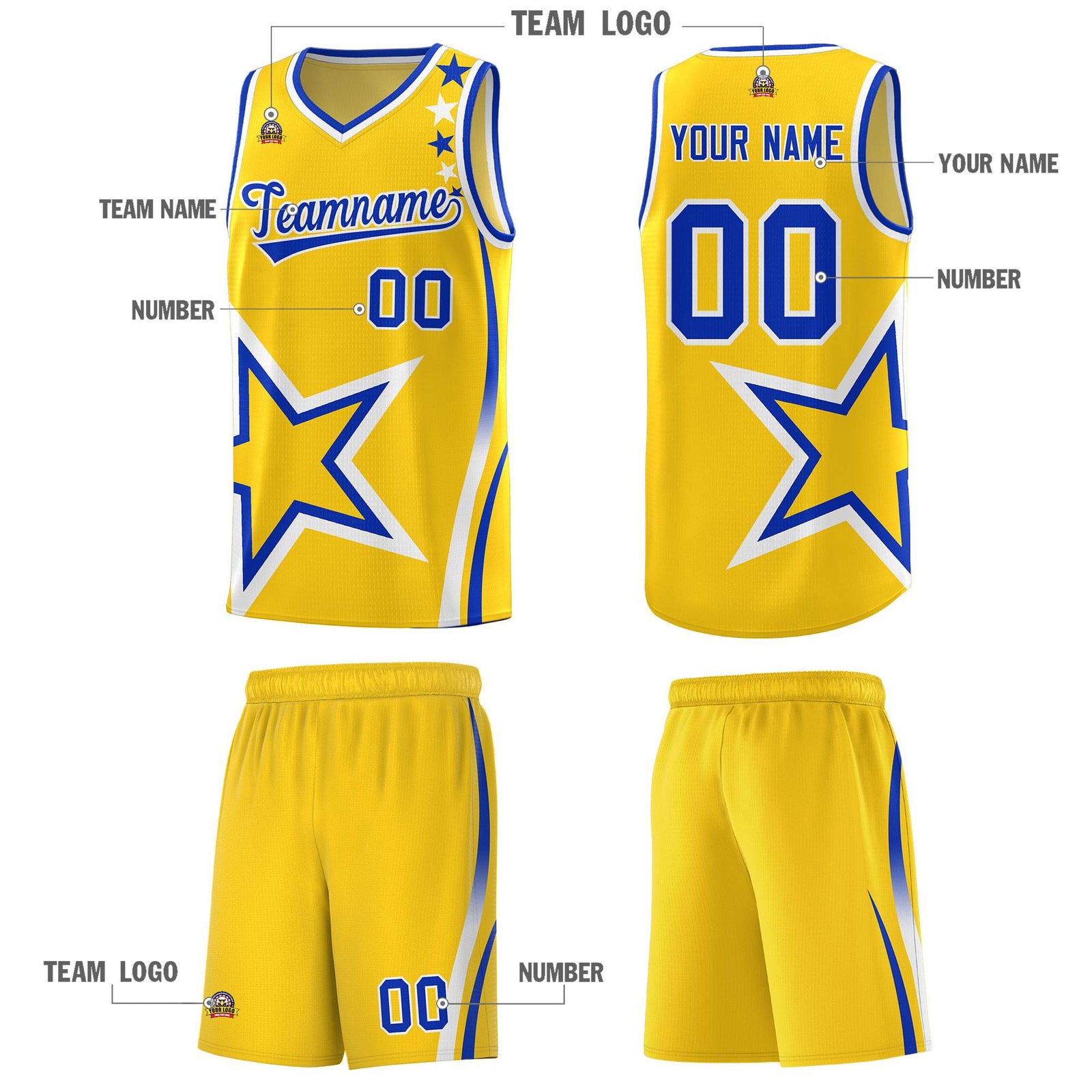 Custom Gold Shoulder Stars Graffiti Pattern Sets Basketball Jersey