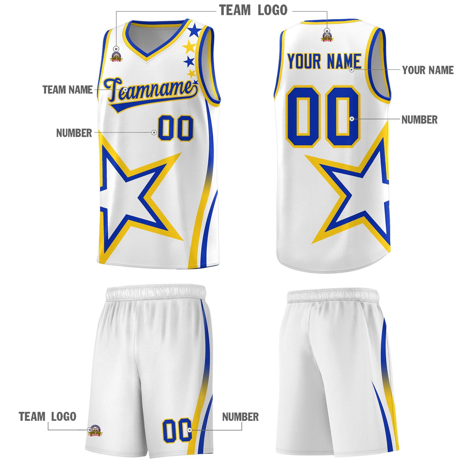 Custom White Shoulder Stars Graffiti Pattern Sets Basketball Jersey