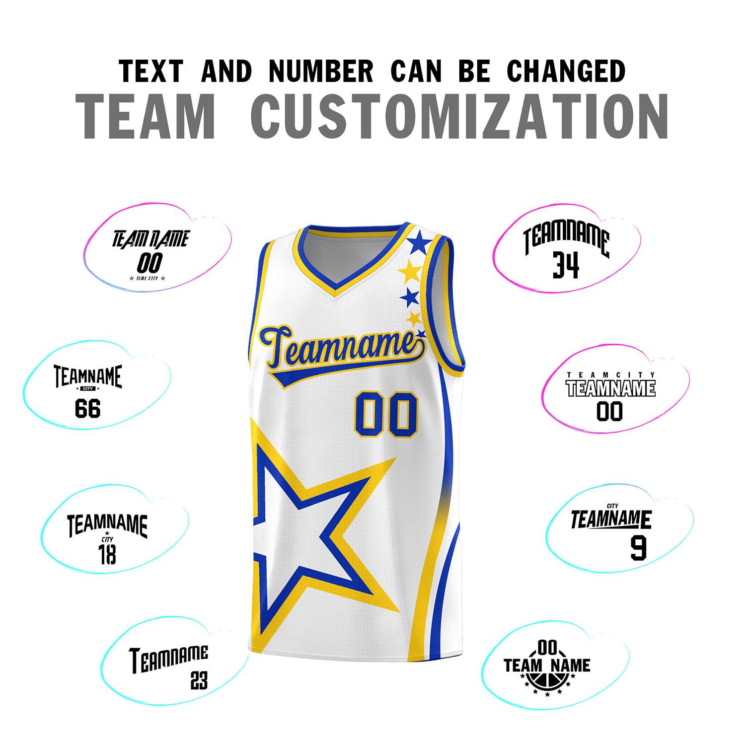 Custom White Shoulder Stars Graffiti Pattern Sets Basketball Jersey