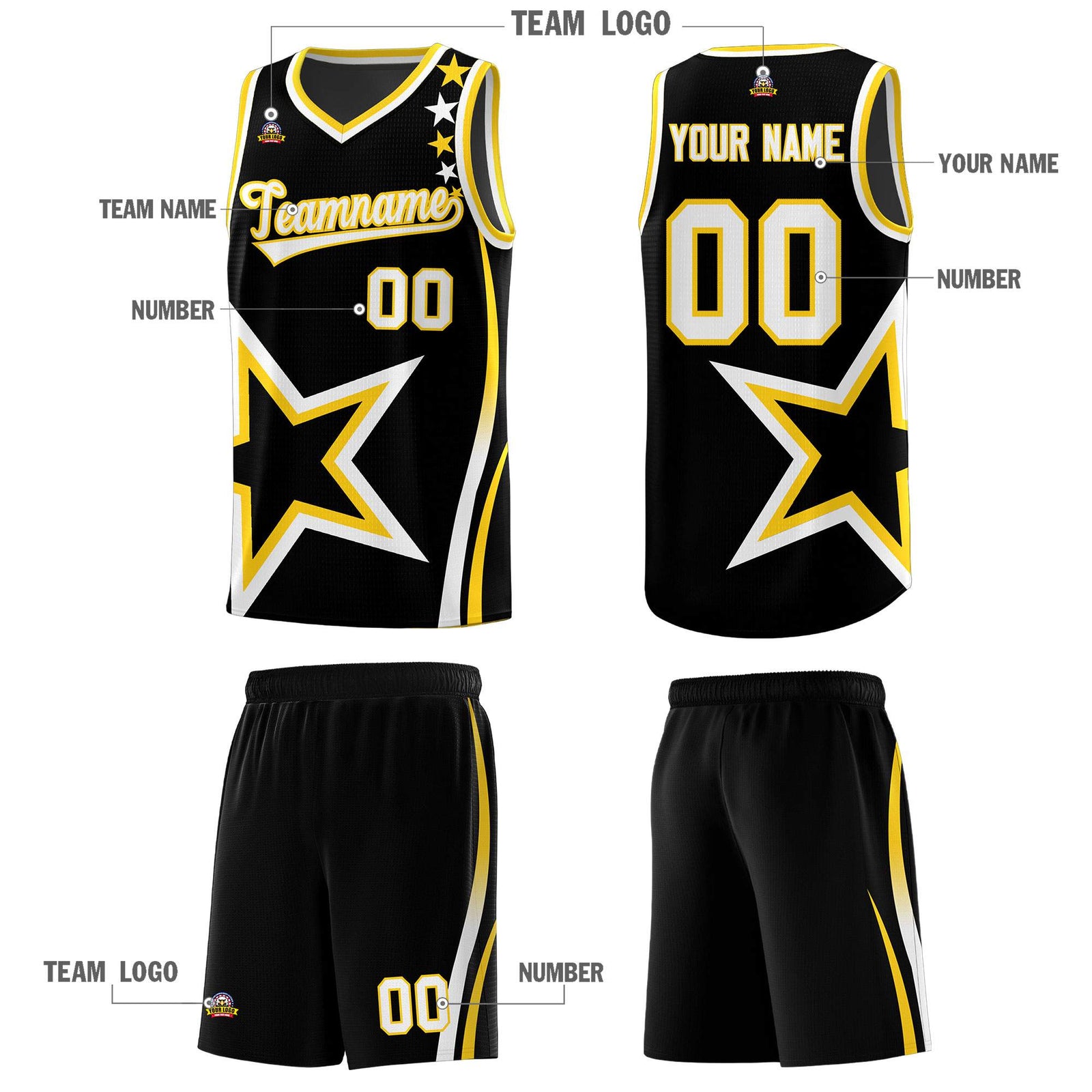 Custom Black Shoulder Stars Graffiti Pattern Sets Basketball Jersey