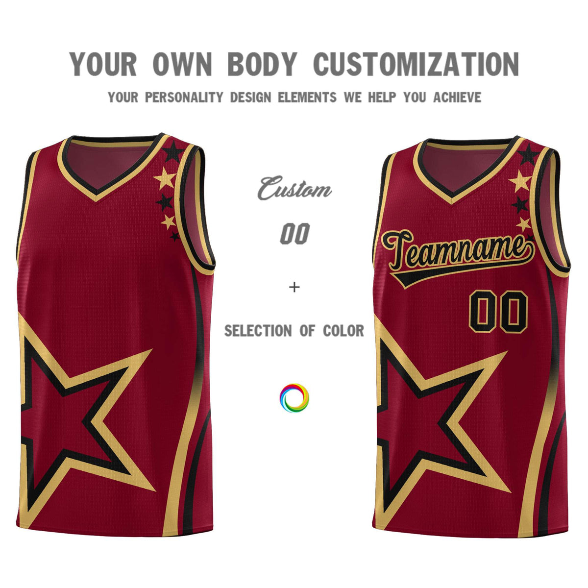 Custom Crimson Shoulder Stars Graffiti Pattern Sets Basketball Jersey