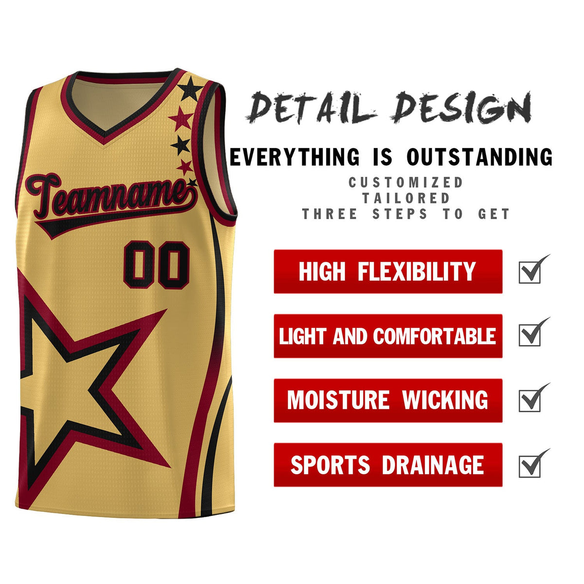 Custom Old Gold Shoulder Stars Graffiti Pattern Sets Basketball Jersey