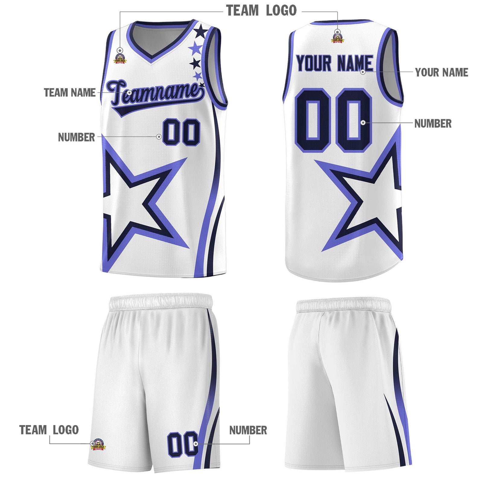 Custom White Shoulder Stars Graffiti Pattern Sets Basketball Jersey