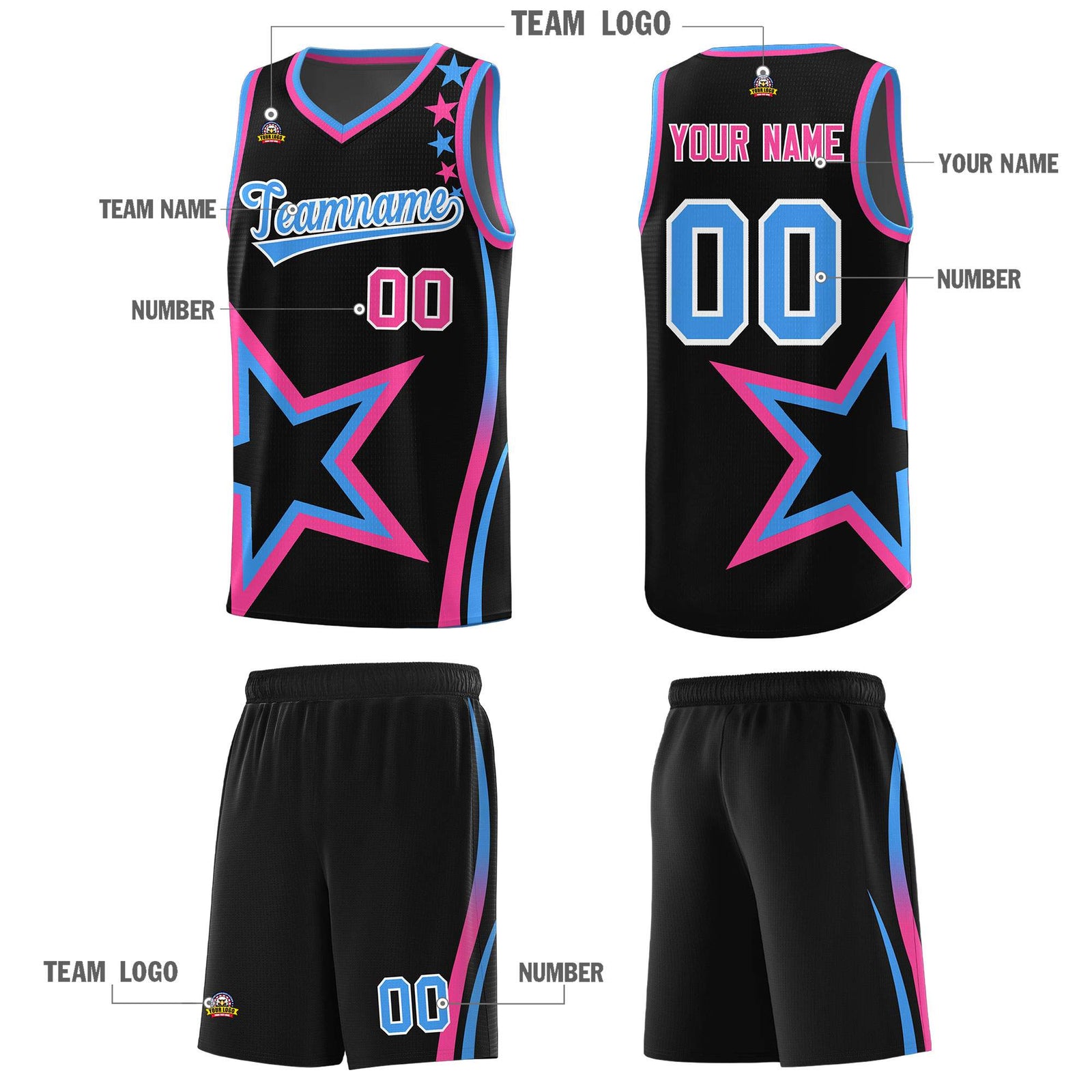 Custom Black Shoulder Stars Graffiti Pattern Sets Basketball Jersey