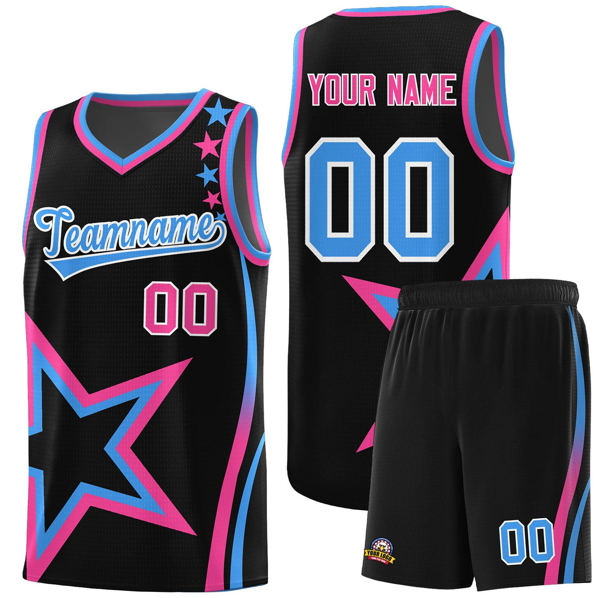 Custom Black Shoulder Stars Graffiti Pattern Sets Basketball Jersey