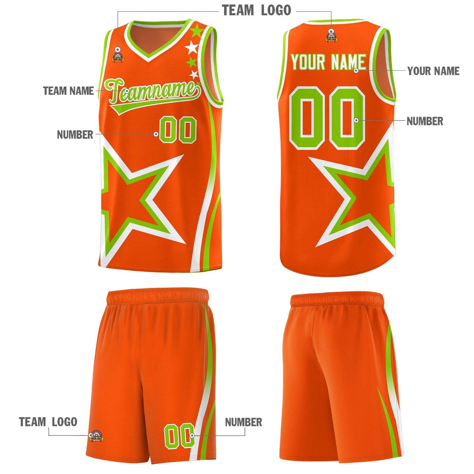 Custom Orange Shoulder Stars Graffiti Pattern Sets Basketball Jersey