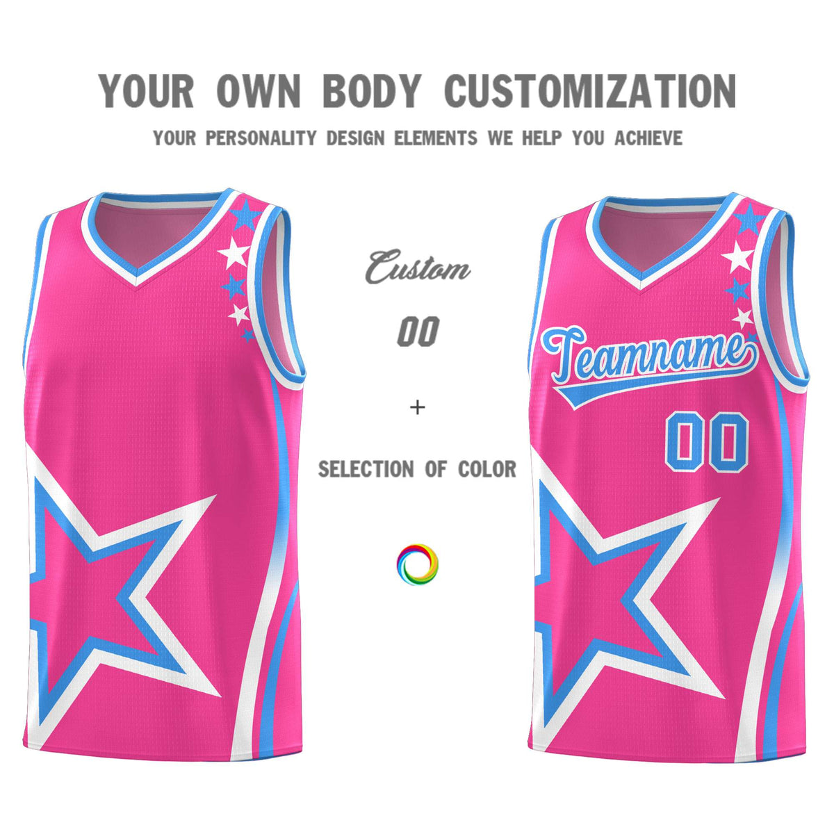 Custom Pink Shoulder Stars Graffiti Pattern Sets Basketball Jersey