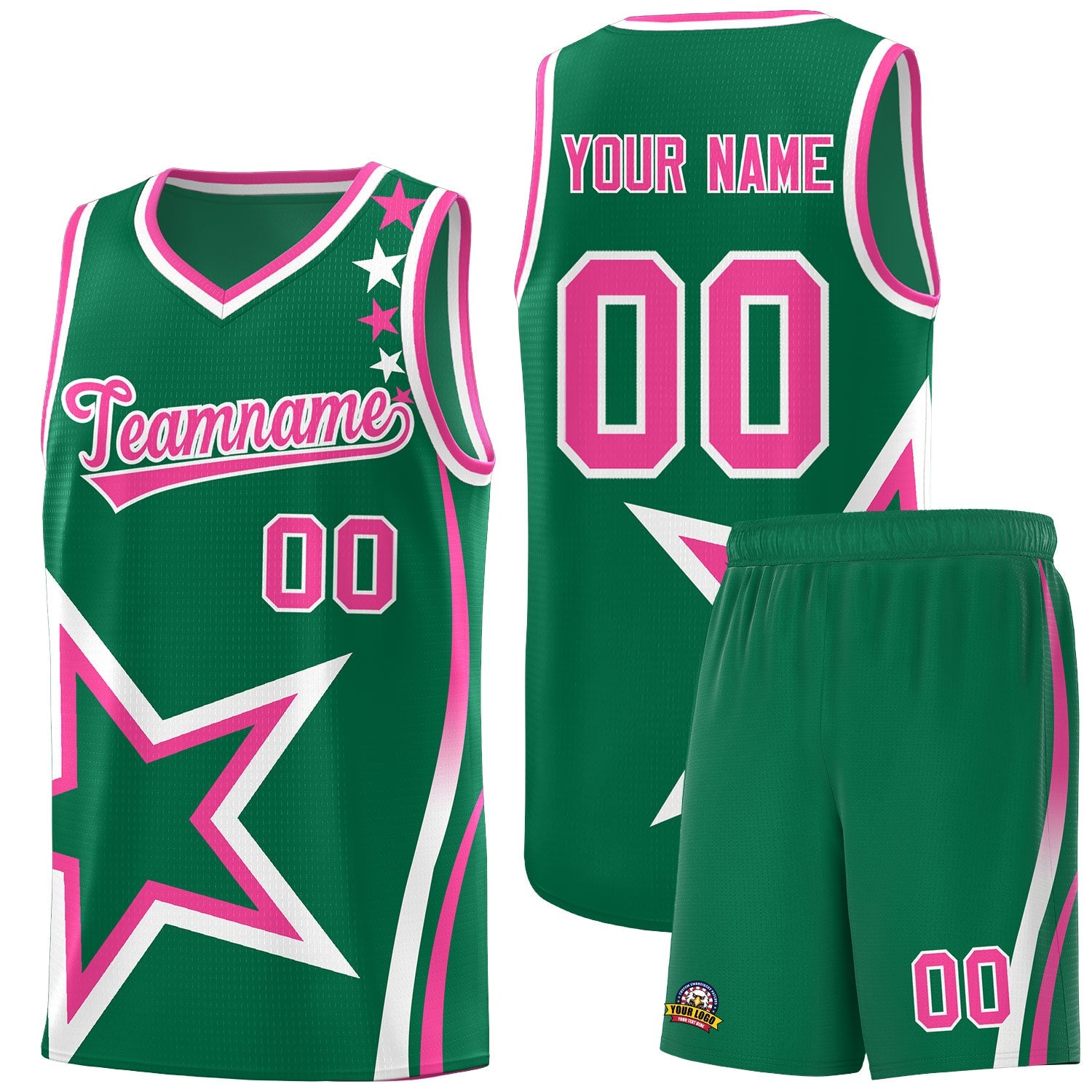 Custom Kelly Green Shoulder Stars Graffiti Pattern Sets Basketball Jersey