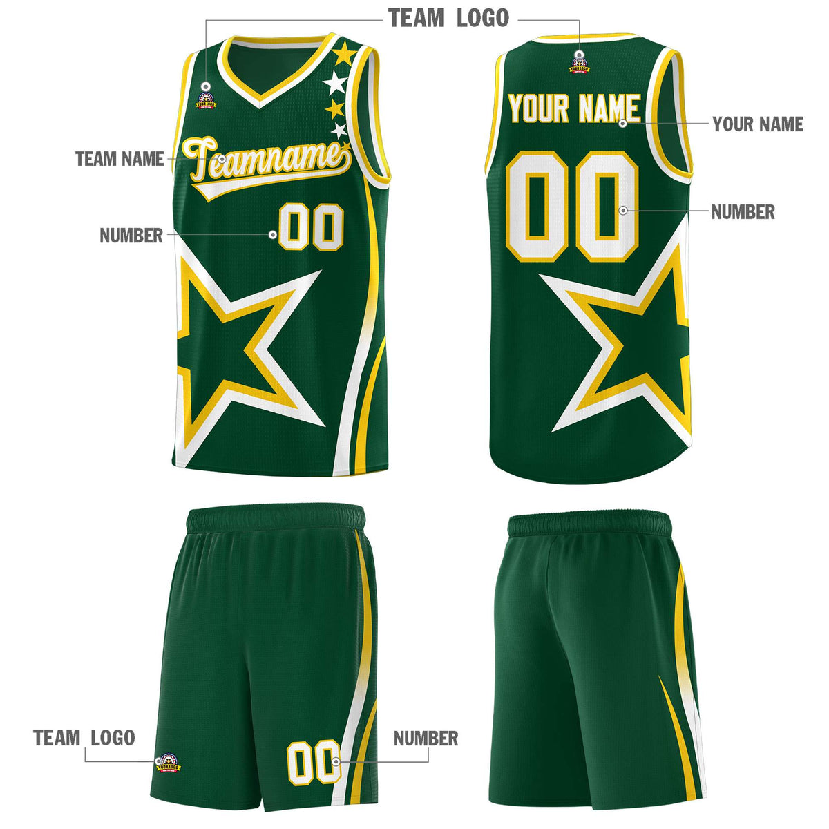 Custom Hunter Green Shoulder Stars Graffiti Pattern Sets Basketball Jersey