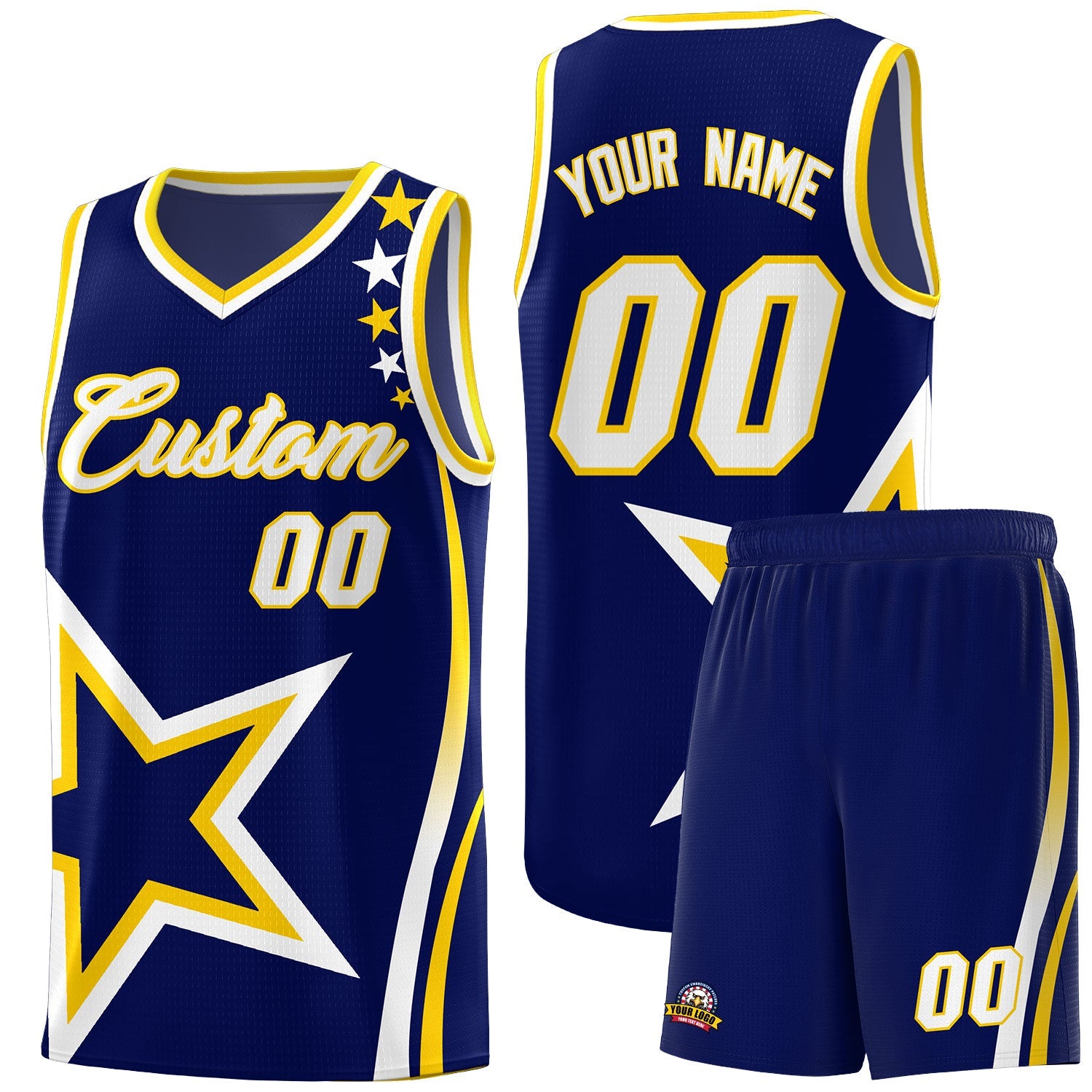 Custom Navy Shoulder Stars Graffiti Pattern Sets Basketball Jersey