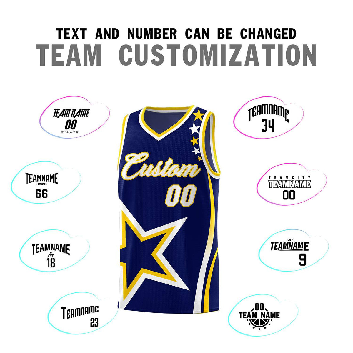 Custom Navy Shoulder Stars Graffiti Pattern Sets Basketball Jersey