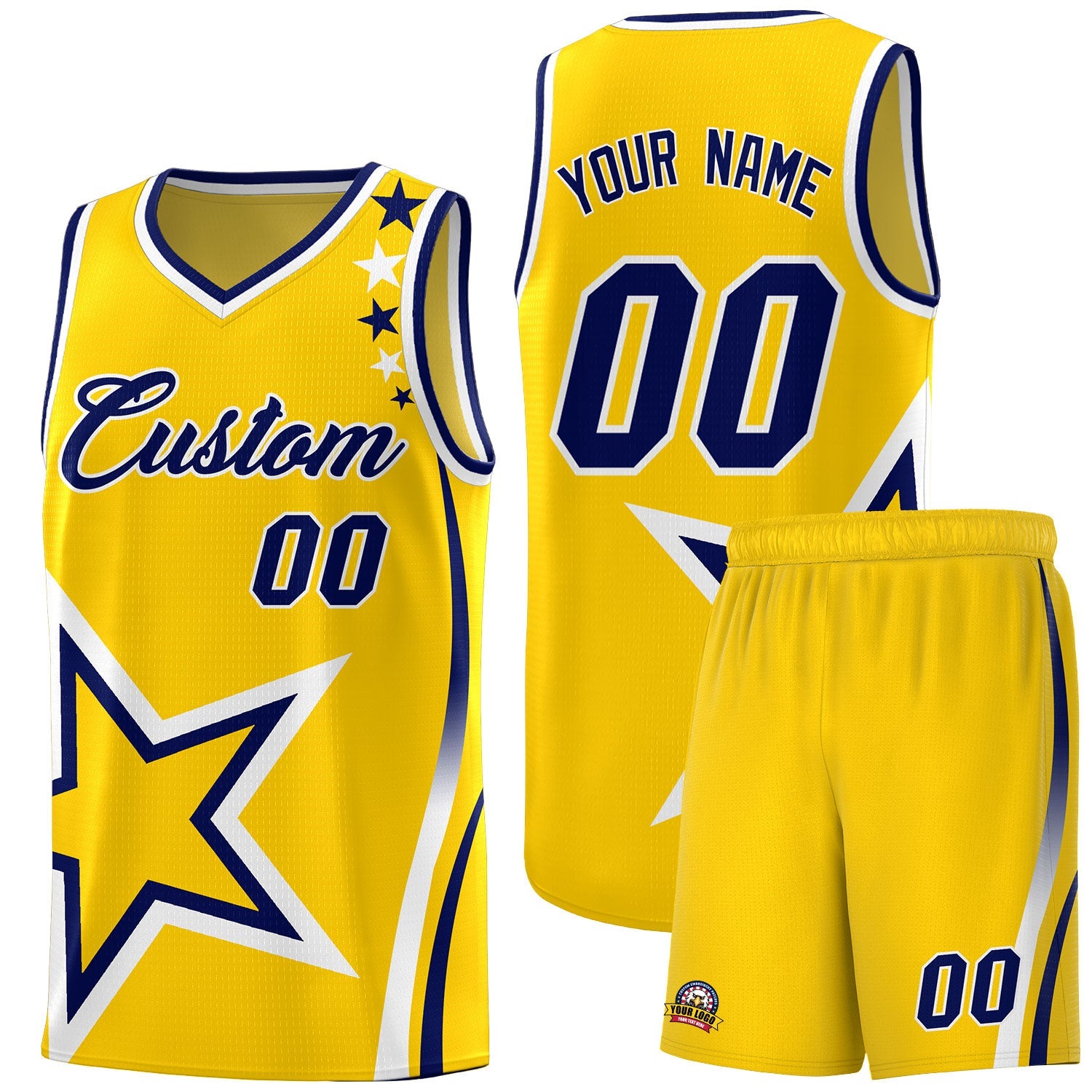 Custom Gold Shoulder Stars Graffiti Pattern Sets Basketball Jersey