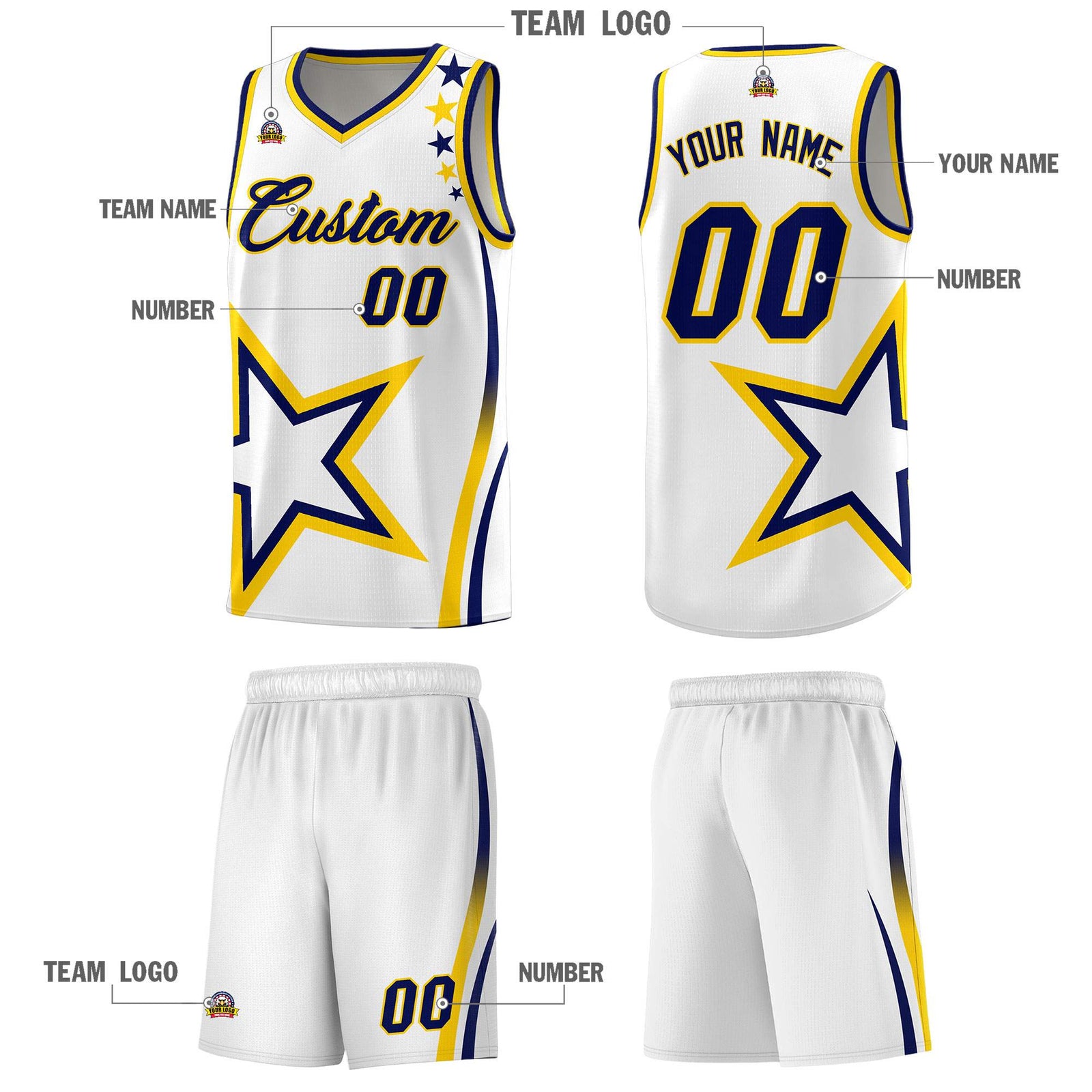 Custom White Shoulder Stars Graffiti Pattern Sets Basketball Jersey