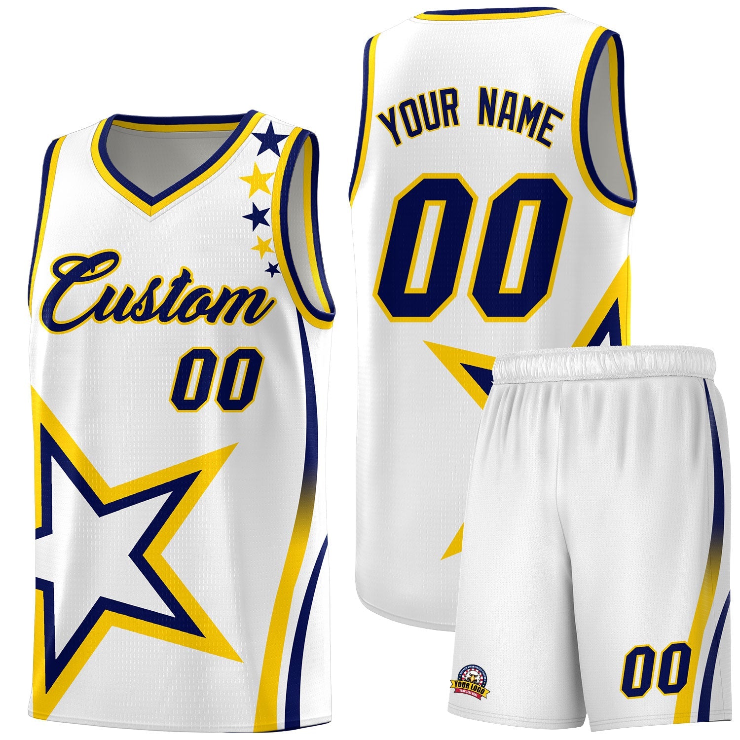 Custom White Shoulder Stars Graffiti Pattern Sets Basketball Jersey