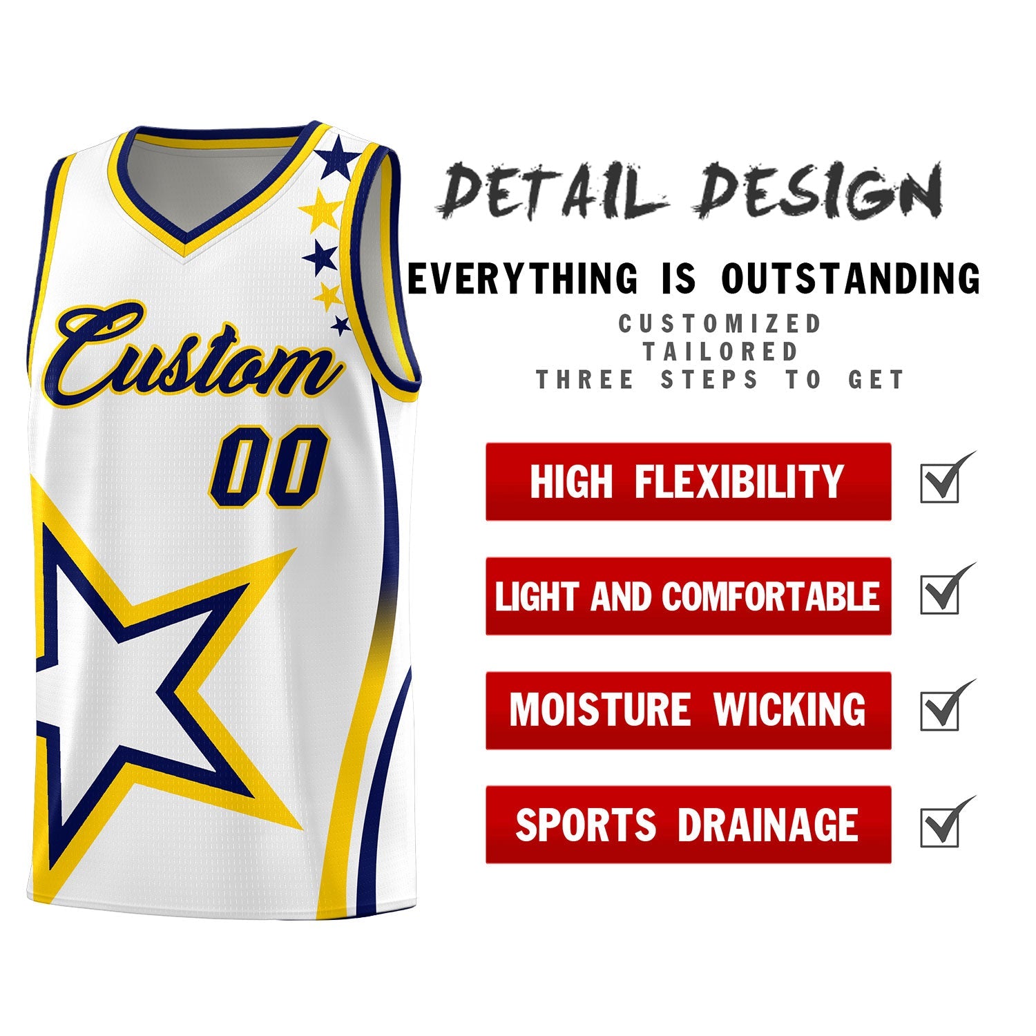Custom White Shoulder Stars Graffiti Pattern Sets Basketball Jersey