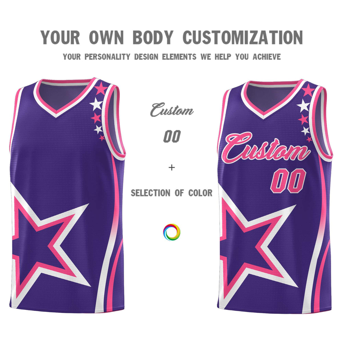 Custom Purple Shoulder Stars Graffiti Pattern Sets Basketball Jersey