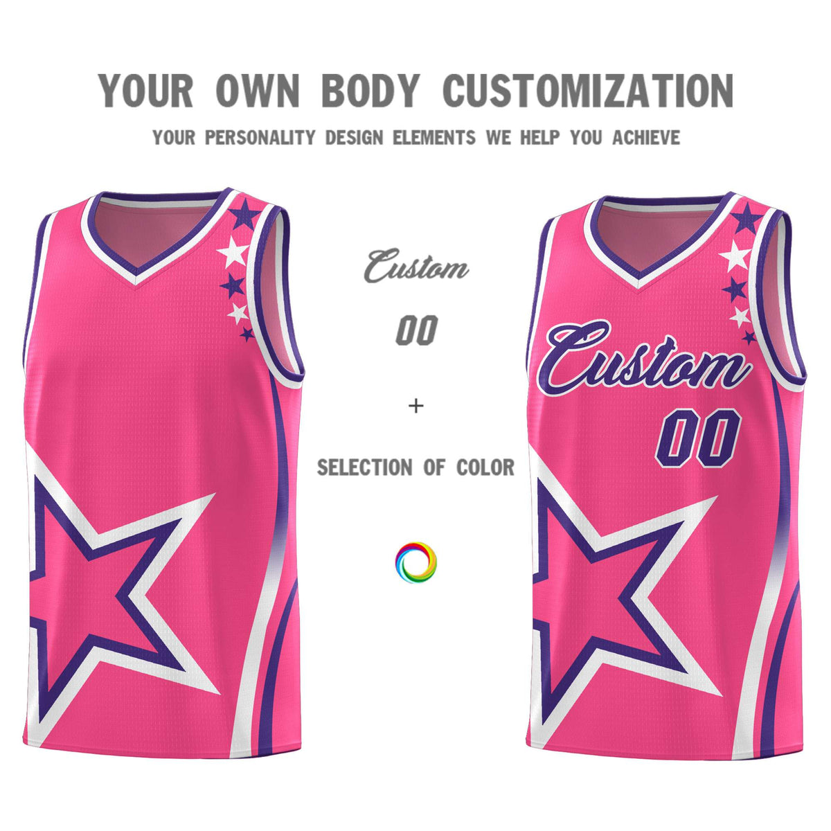 Custom Pink Shoulder Stars Graffiti Pattern Sets Basketball Jersey