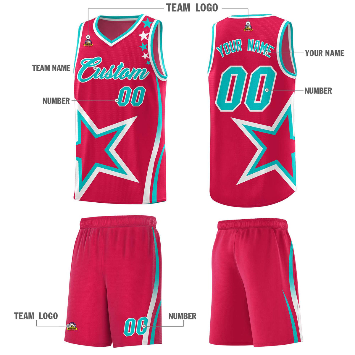Custom Red Shoulder Stars Graffiti Pattern Sets Basketball Jersey
