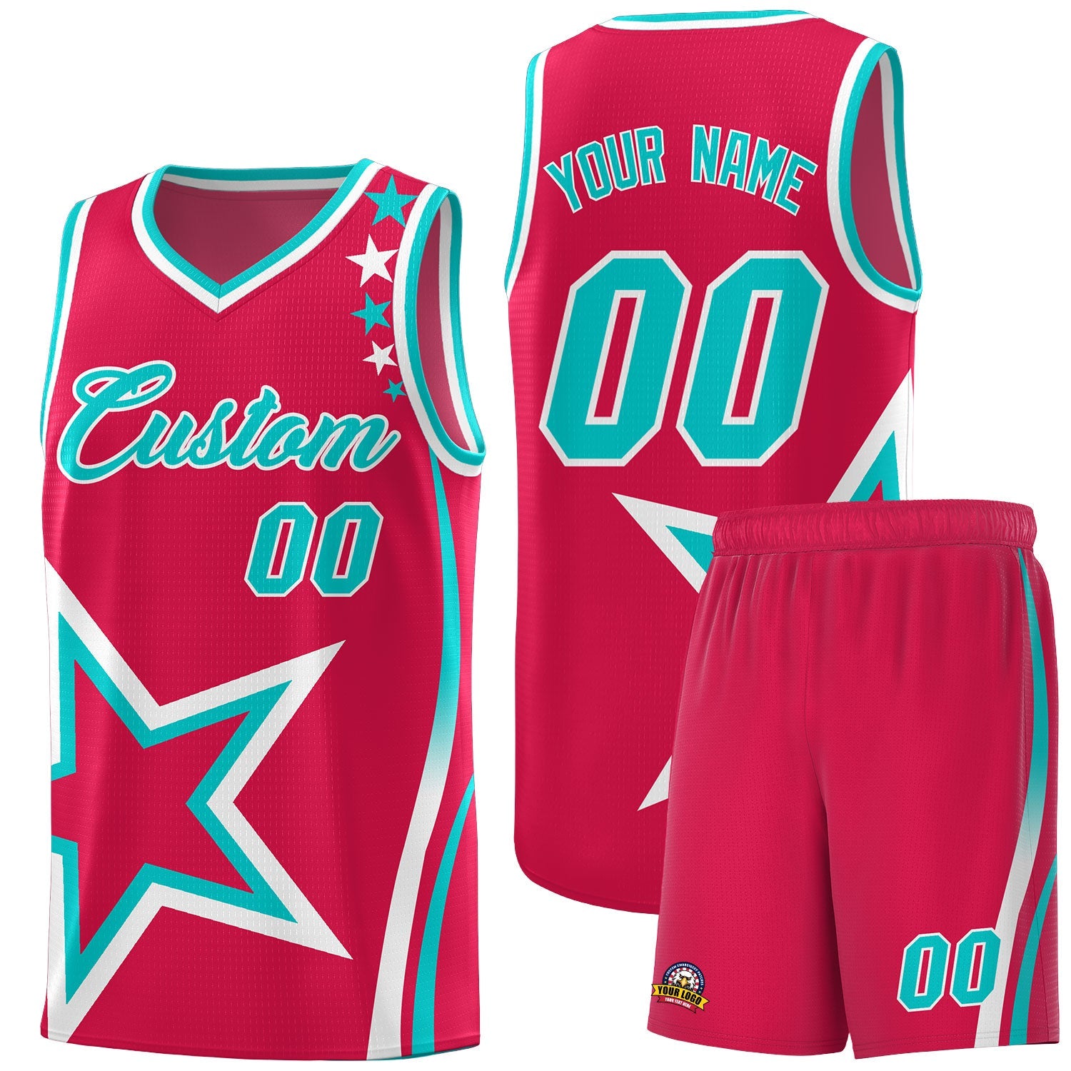 Custom Red Shoulder Stars Graffiti Pattern Sets Basketball Jersey