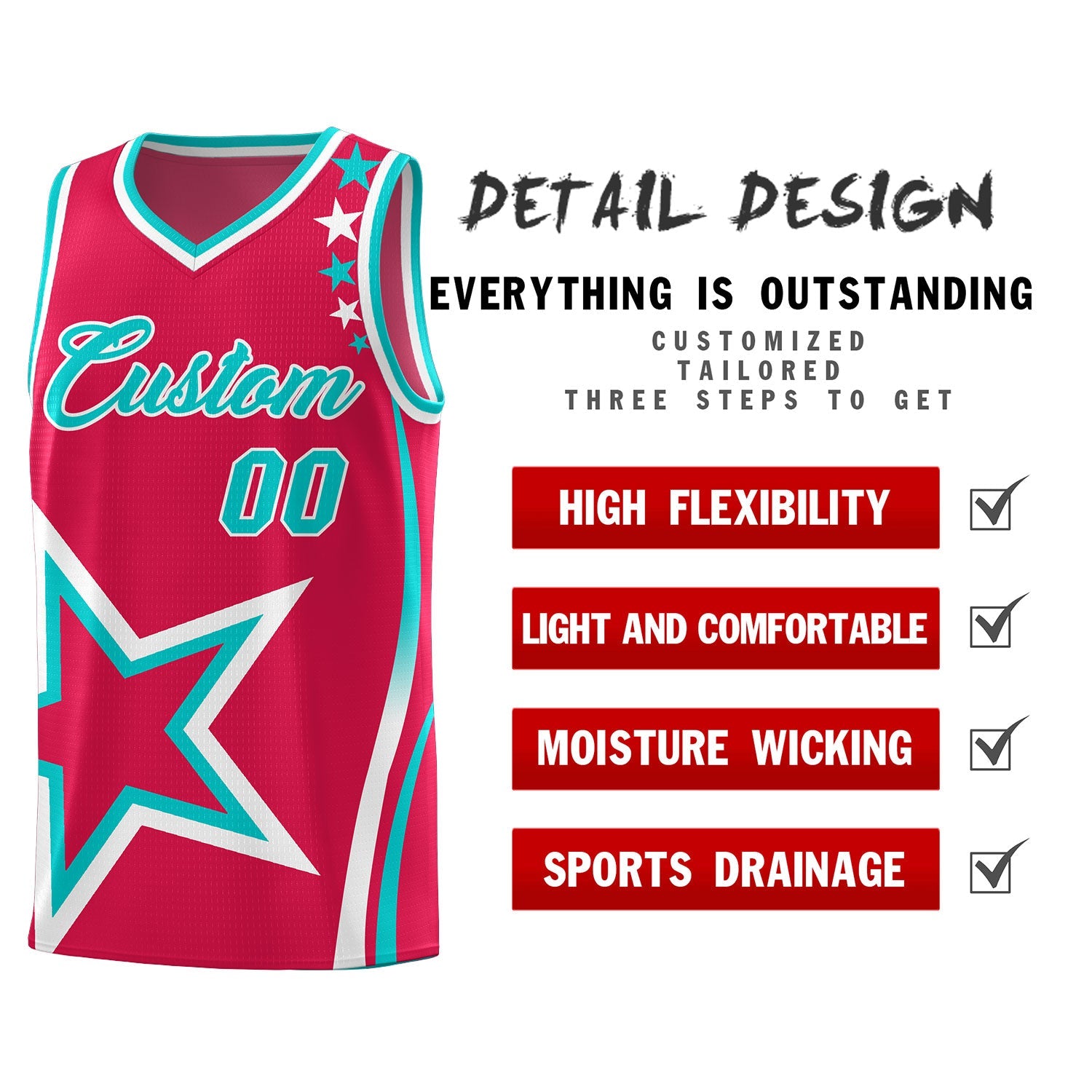 Custom Red Shoulder Stars Graffiti Pattern Sets Basketball Jersey